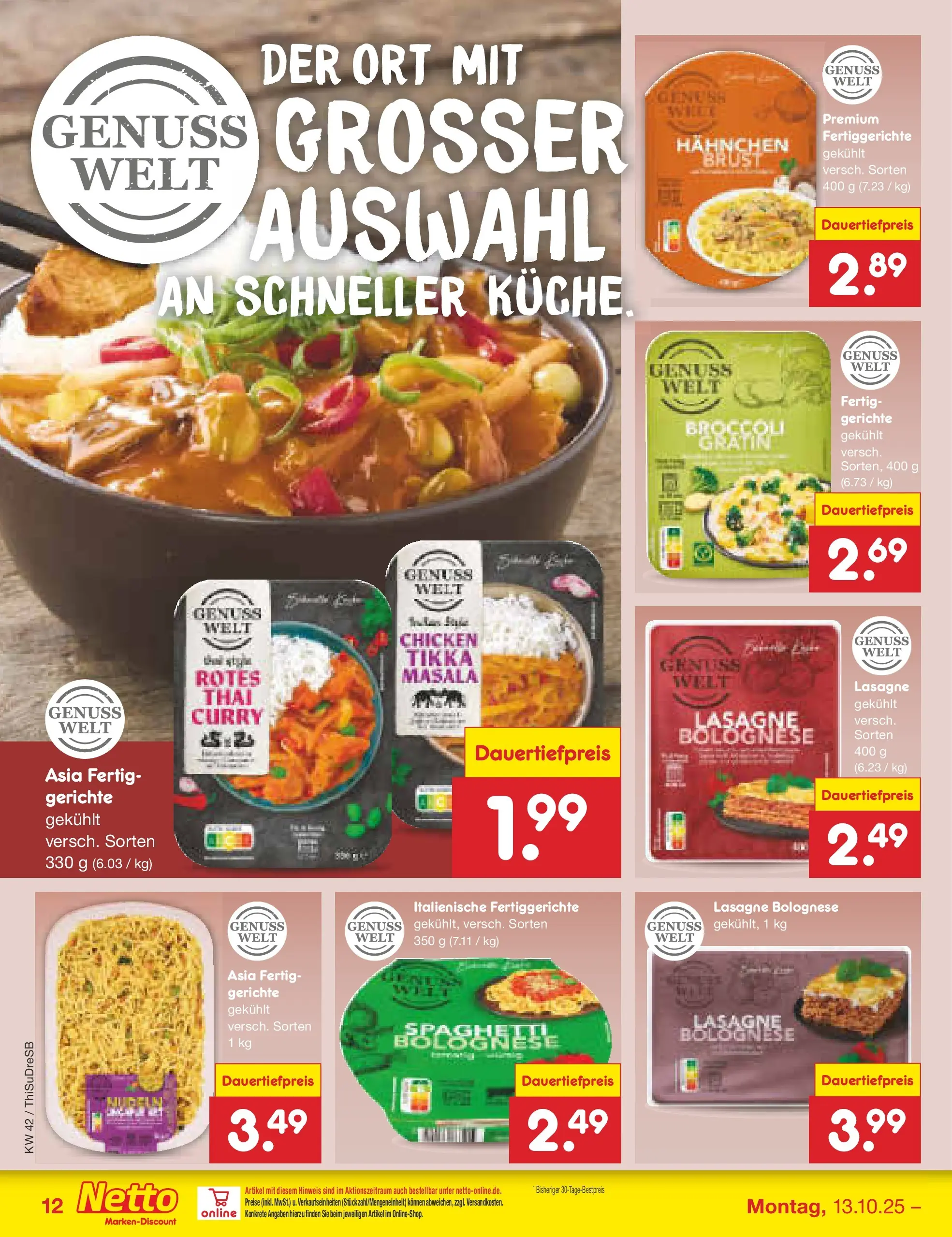 Netto Marken-Discount prospekt Dresden	 (ab 13.10.2025) » Angebote | Seite: 14 | Produkte: Hahnchen, Küche, Fertiggerichte
