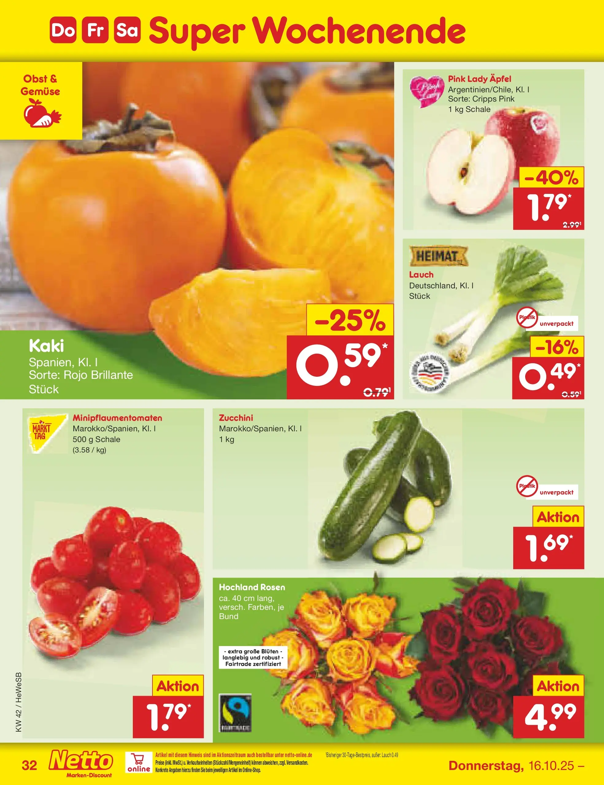 Netto Marken-Discount prospekt Brietlingen	 (ab 12.10.2025) » Angebote | Seite: 36 | Produkte: Gemüse, Obst, Kaki, Zucchini