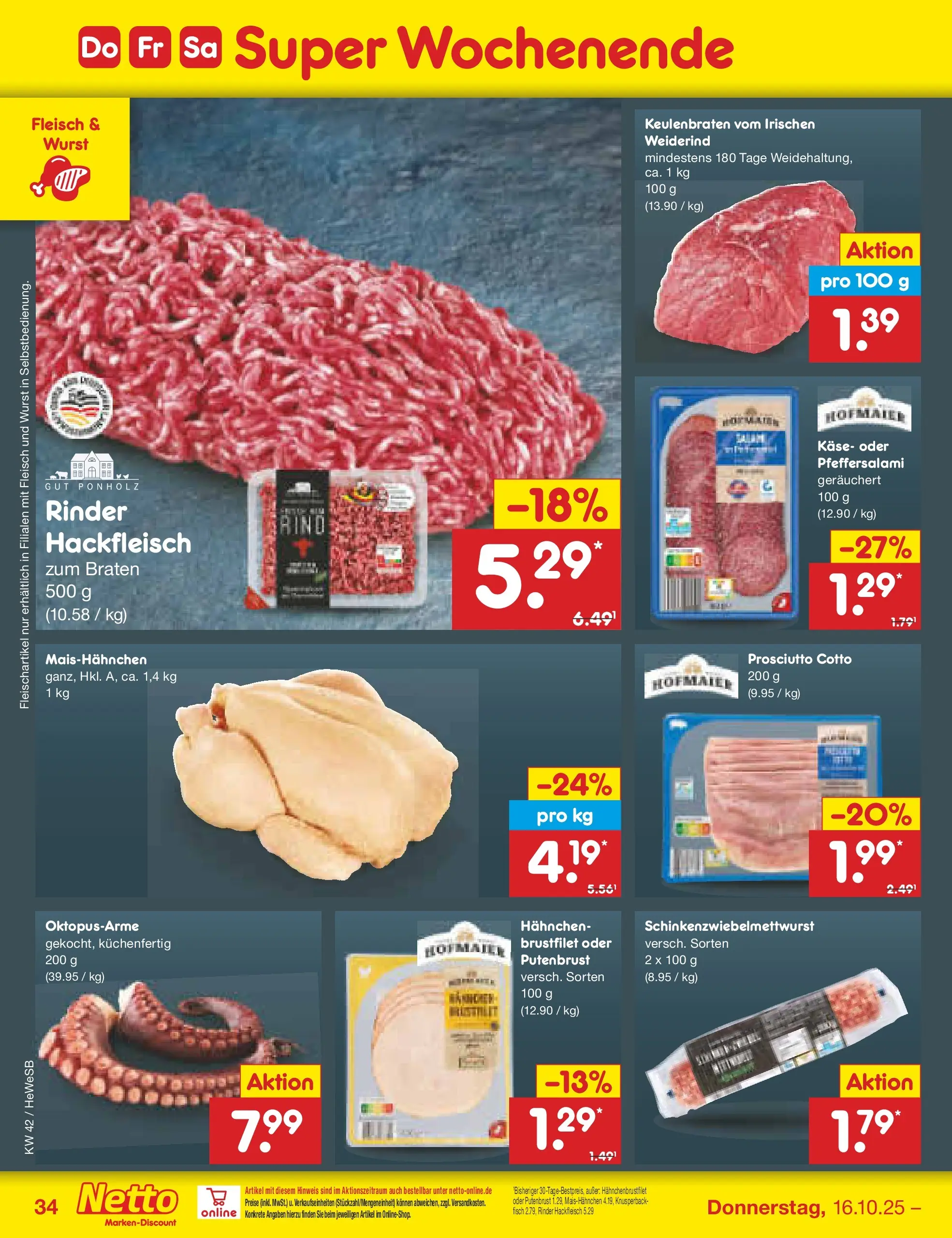 Netto Marken-Discount prospekt Brietlingen	 (ab 12.10.2025) » Angebote | Seite: 38 | Produkte: Hahnchen, Fisch, Wurst, Fleisch