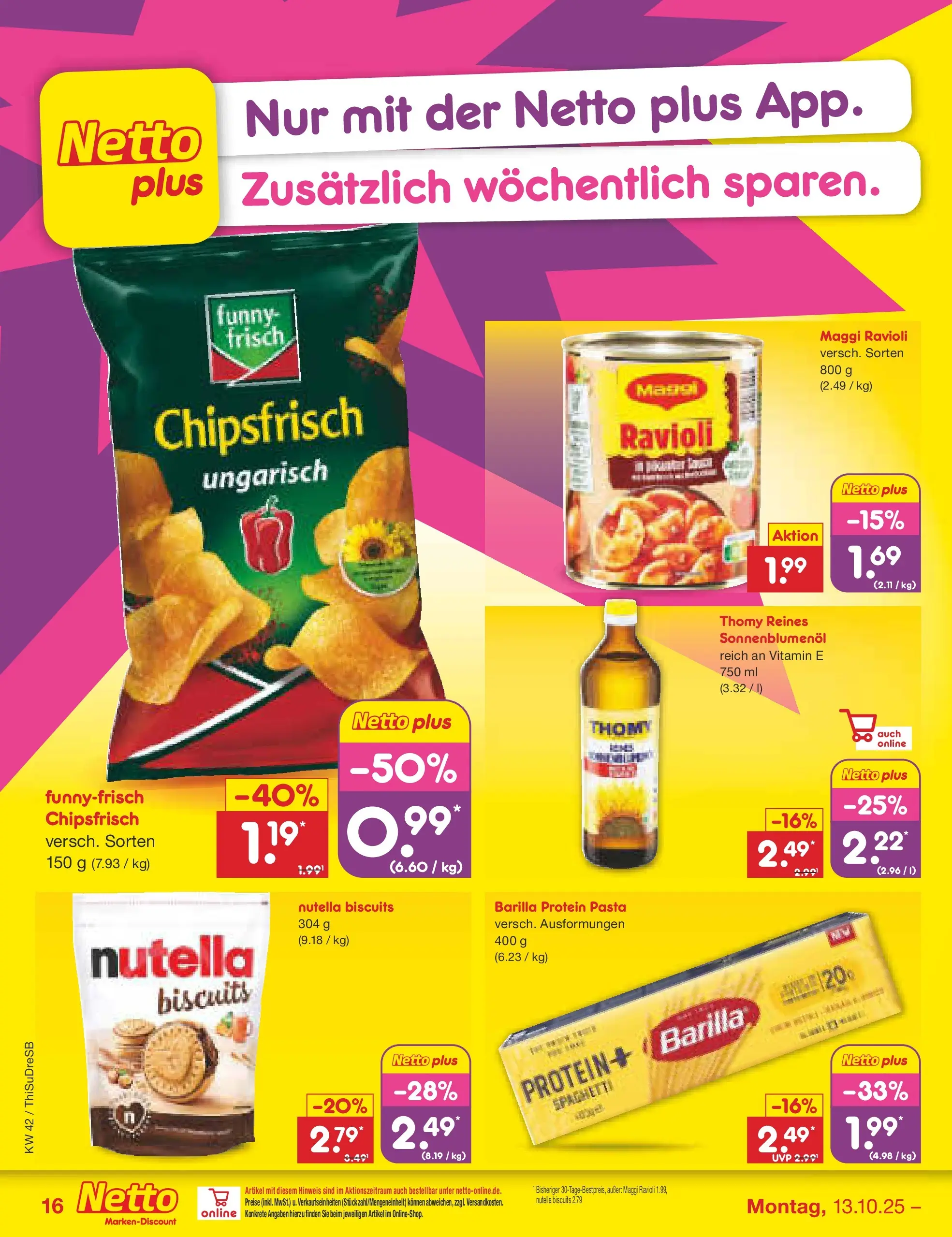 Netto Marken-Discount prospekt Dresden	 (ab 13.10.2025) » Angebote | Seite: 18 | Produkte: Maggi, Barilla, Funny frisch, Nutella