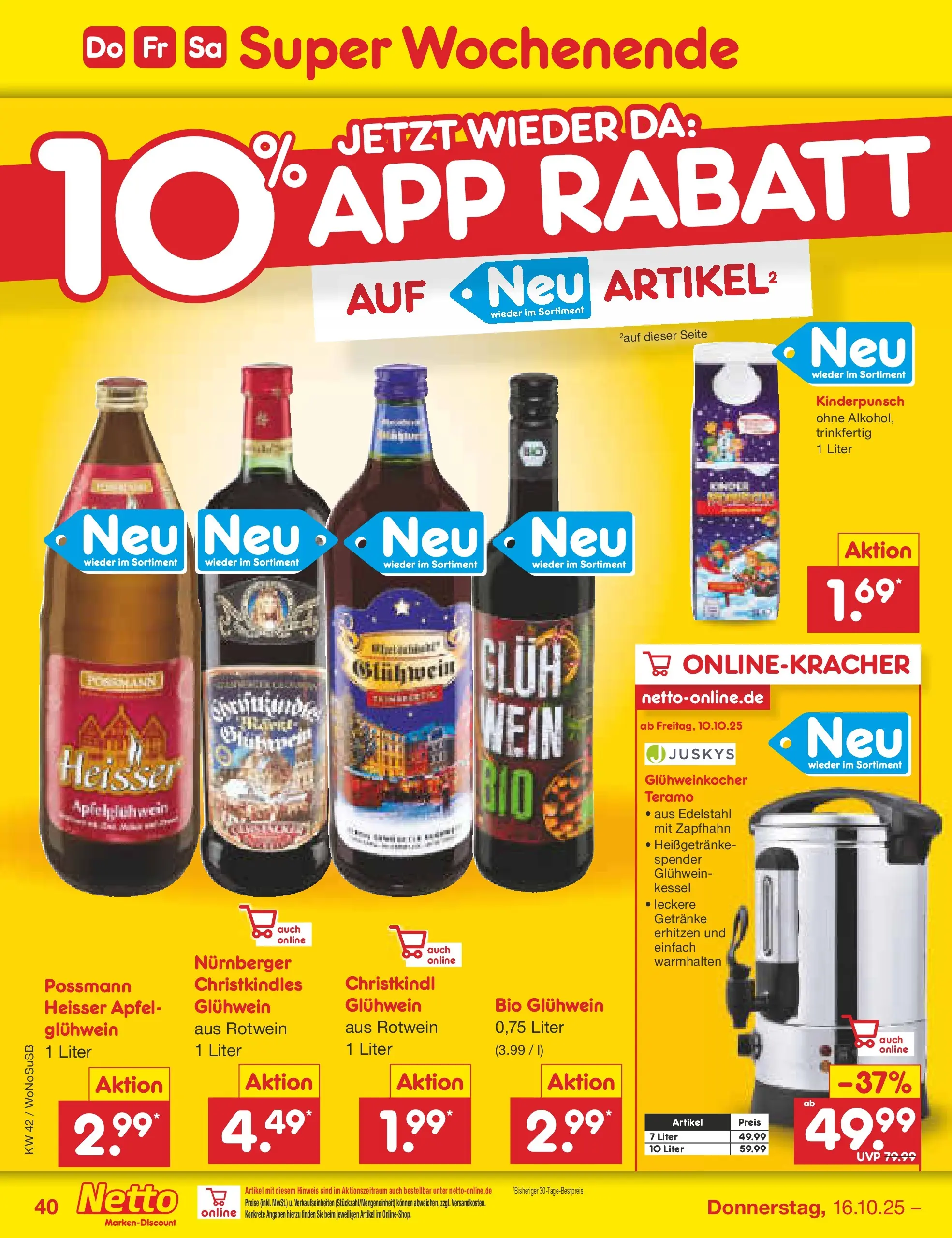 Netto Marken-Discount prospekt Rodgau	 (ab 13.10.2025) » Angebote | Seite: 44 | Produkte: Rotwein, Äpfel, Wein