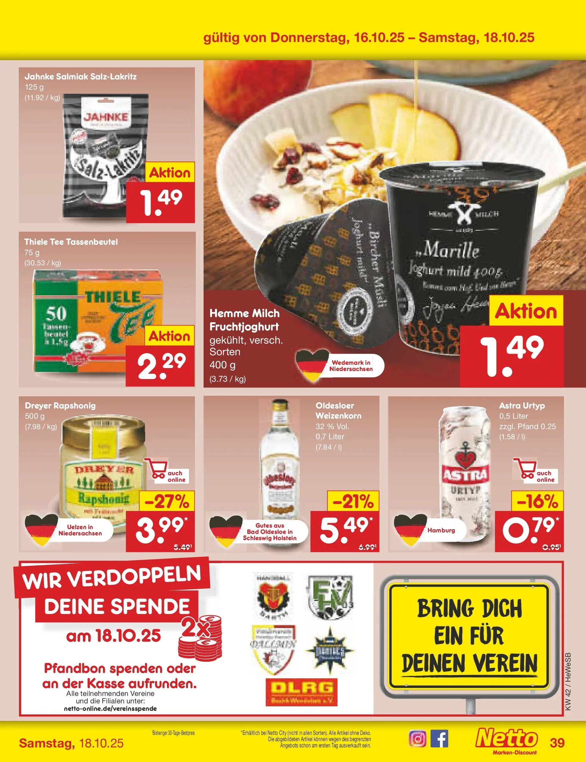 Netto Marken-Discount prospekt Brietlingen	 (ab 12.10.2025) » Angebote | Seite: 43 | Produkte: Bad, Astra, Fruchtjoghurt, Tee