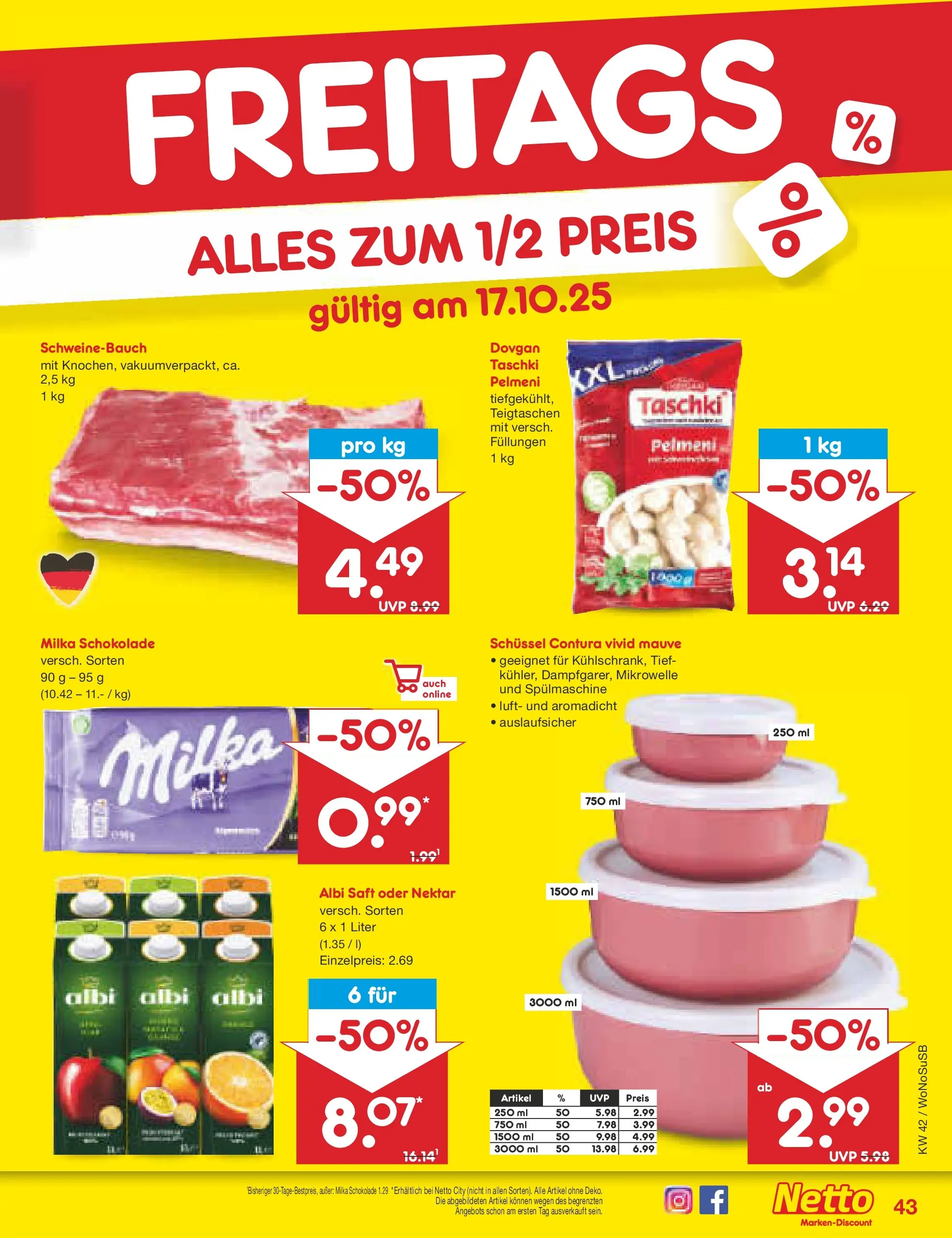 Netto Marken-Discount prospekt Rodgau	 (ab 13.10.2025) » Angebote | Seite: 47 | Produkte: Mikrowelle, Schokolade, Milka schokolade, Schweinebauch