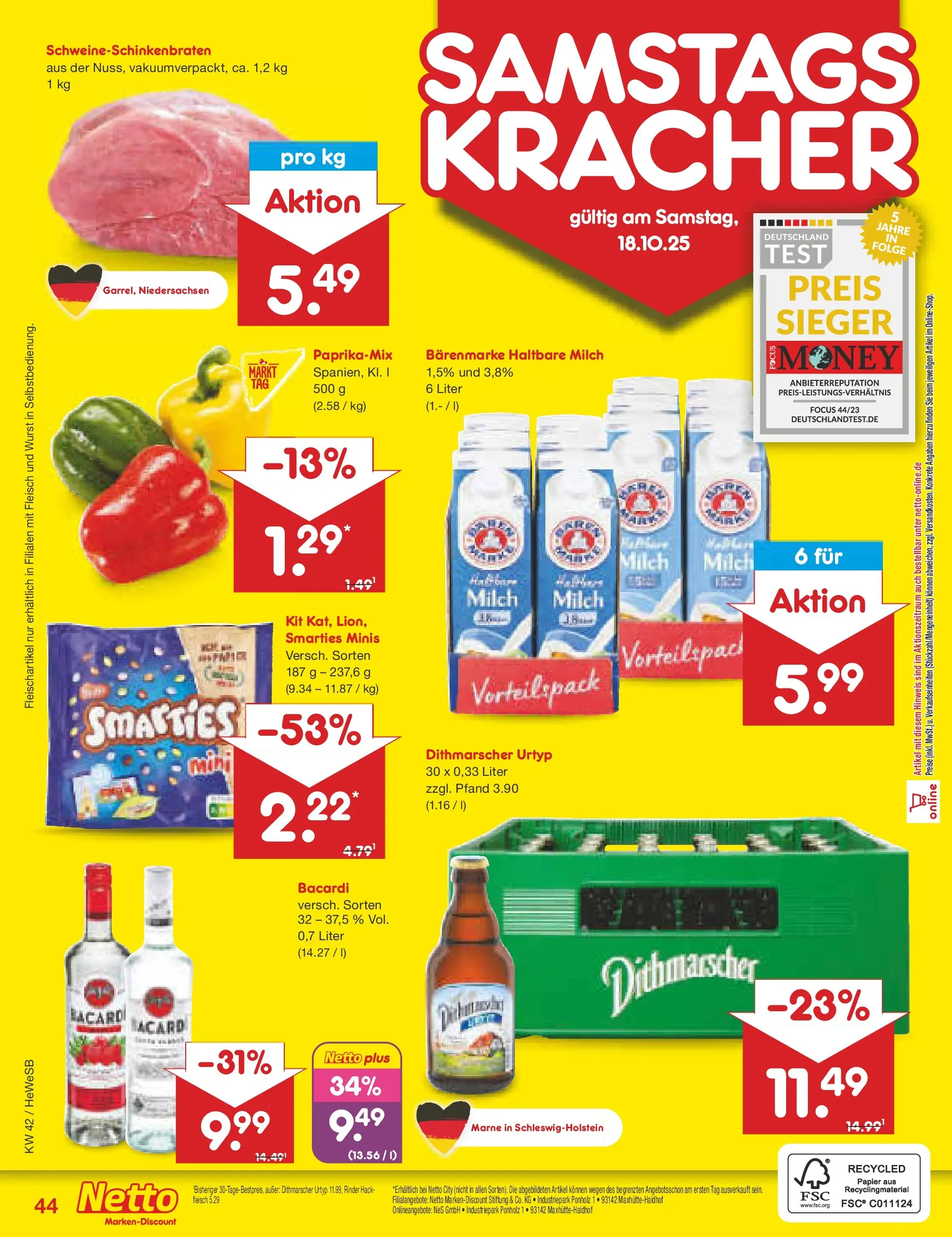 Netto Marken-Discount prospekt Brietlingen	 (ab 12.10.2025) » Angebote | Seite: 48 | Produkte: Bacardi, Milch, Haltbare milch, Wurst