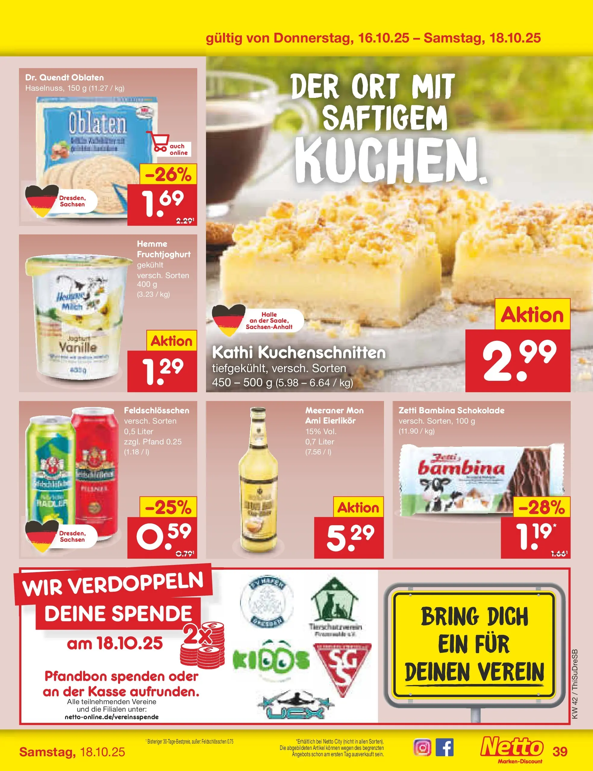 Netto Marken-Discount prospekt Dresden	 (ab 13.10.2025) » Angebote | Seite: 45 | Produkte: Joghurt, Schokolade, Fruchtjoghurt, Kuchen