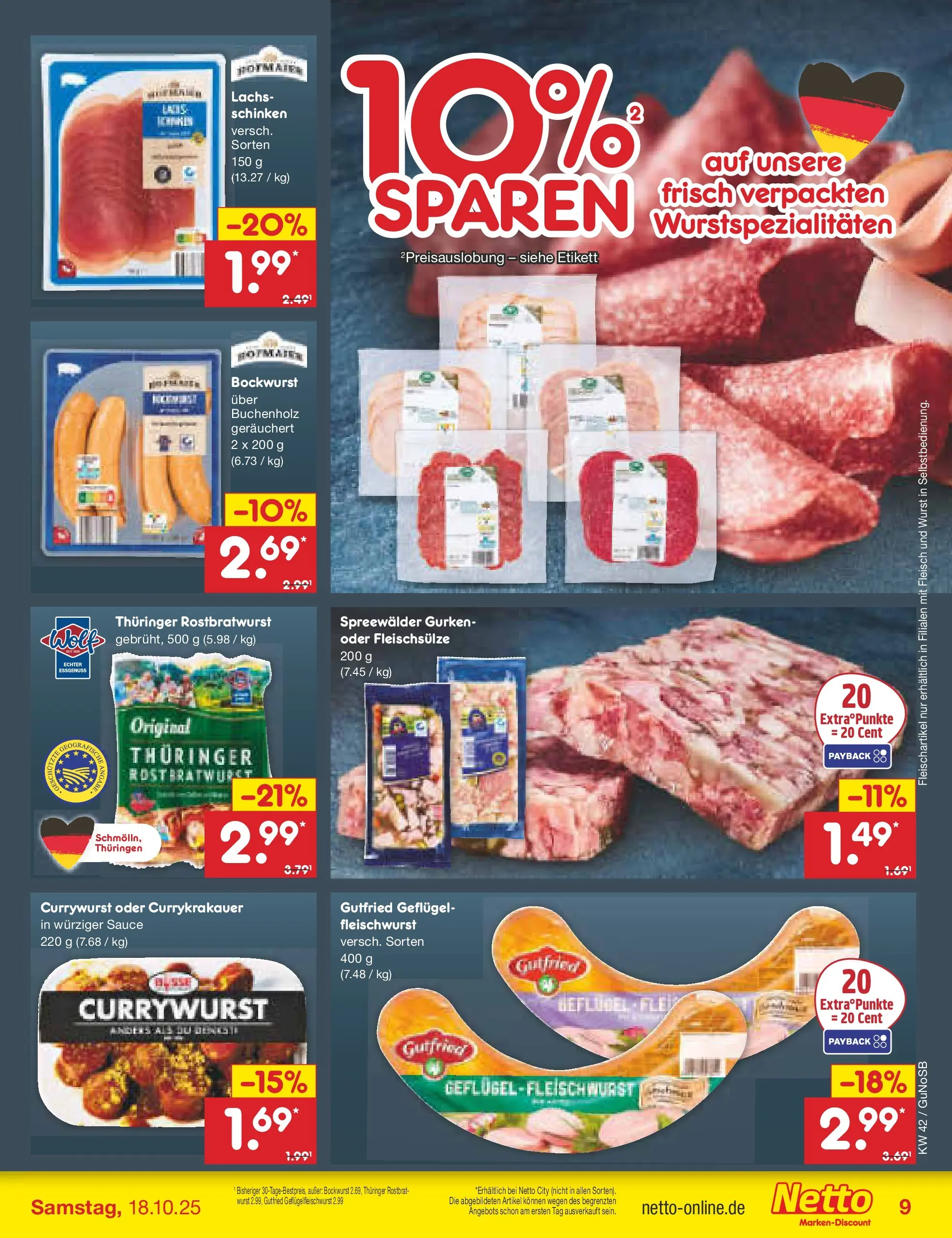 Netto Marken-Discount prospekt Machern	 (ab 13.10.2025) » Angebote | Seite: 11 | Produkte: Bockwurst, Schinken, Fleisch, Gurken