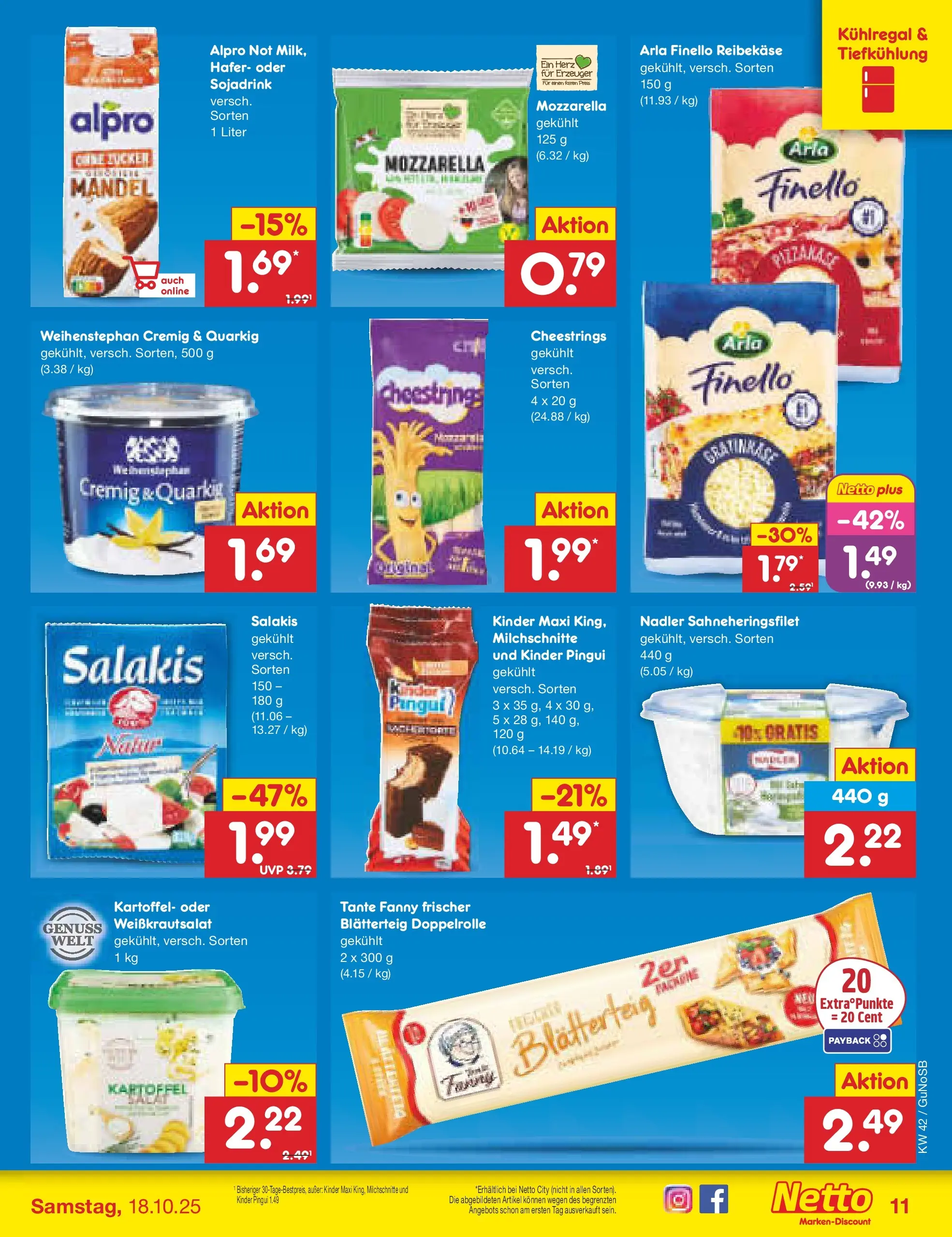Netto Marken-Discount prospekt Machern	 (ab 13.10.2025) » Angebote | Seite: 13 | Produkte: Mozzarella, Alpro, Salakis, Reibekase