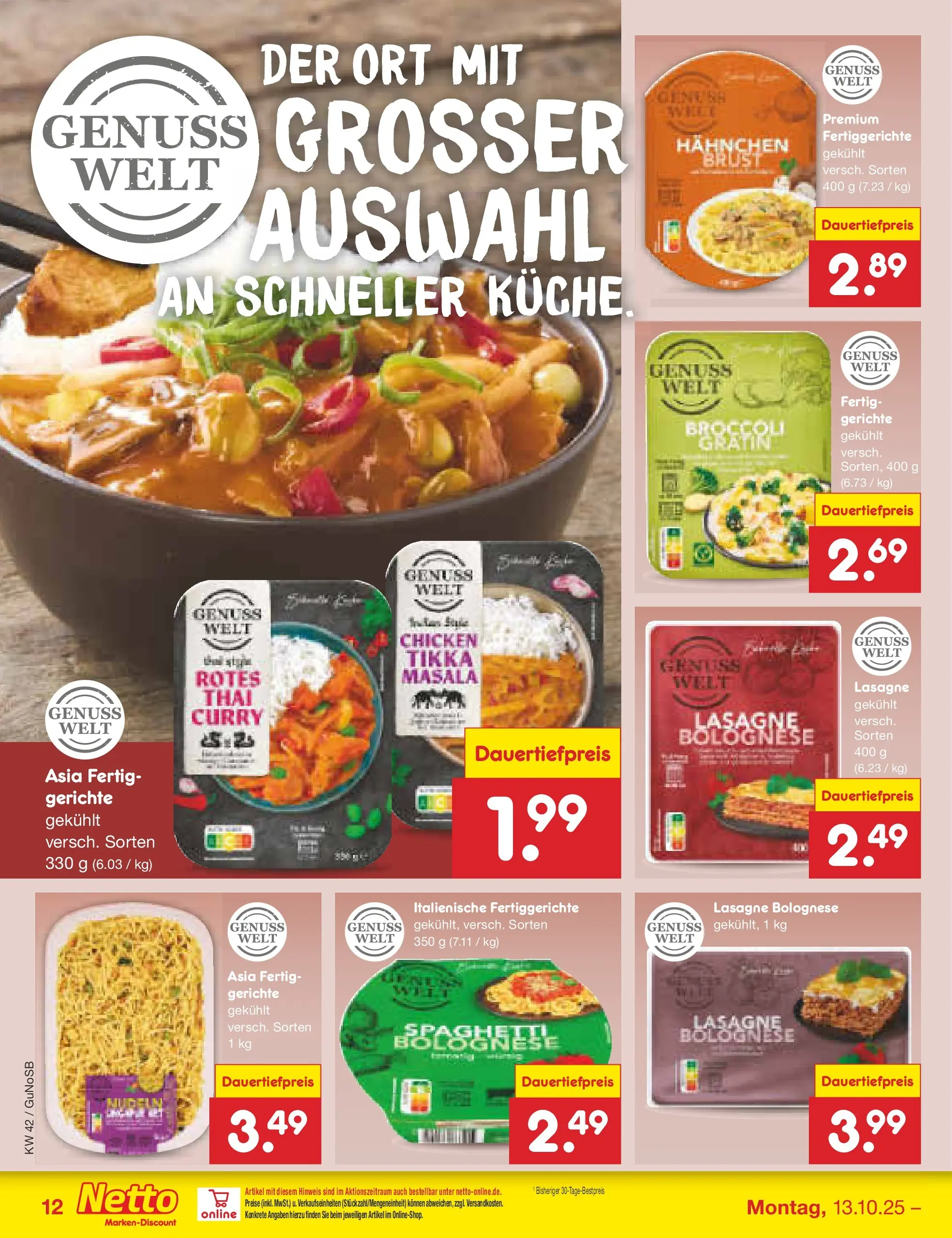 Netto Marken-Discount prospekt Machern	 (ab 13.10.2025) » Angebote | Seite: 14 | Produkte: Hahnchen, Küche, Fertiggerichte