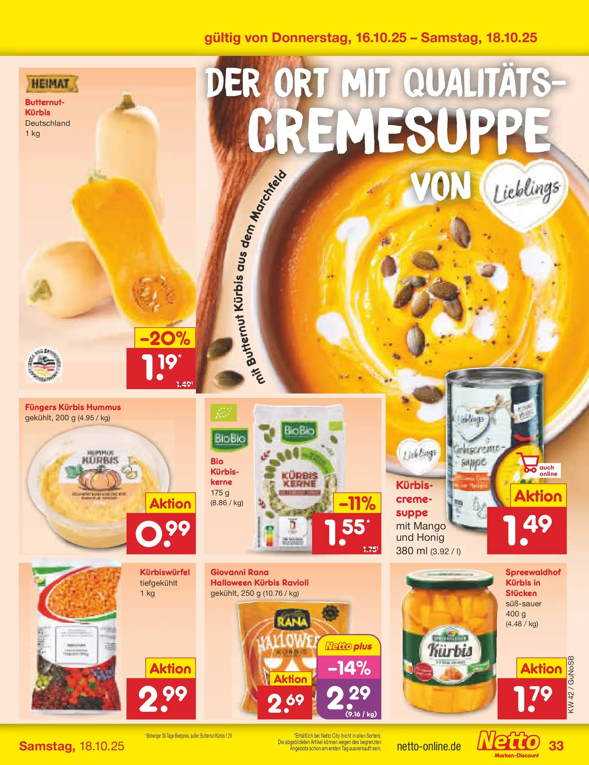 Netto Marken-Discount prospekt Machern	 (ab 13.10.2025) » Angebote | Seite: 39 | Produkte: Creme, Mango, Kürbis