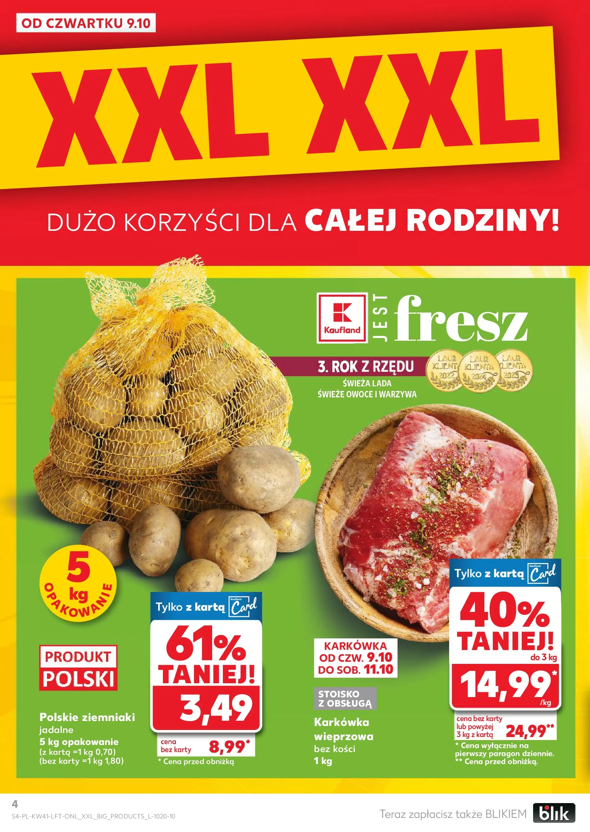 Kaufland gazetka od 09.10.2025 - od jutra PDF | Strona: 4 | Produkty: Karta, Karkówka, Warzywa, Owoce