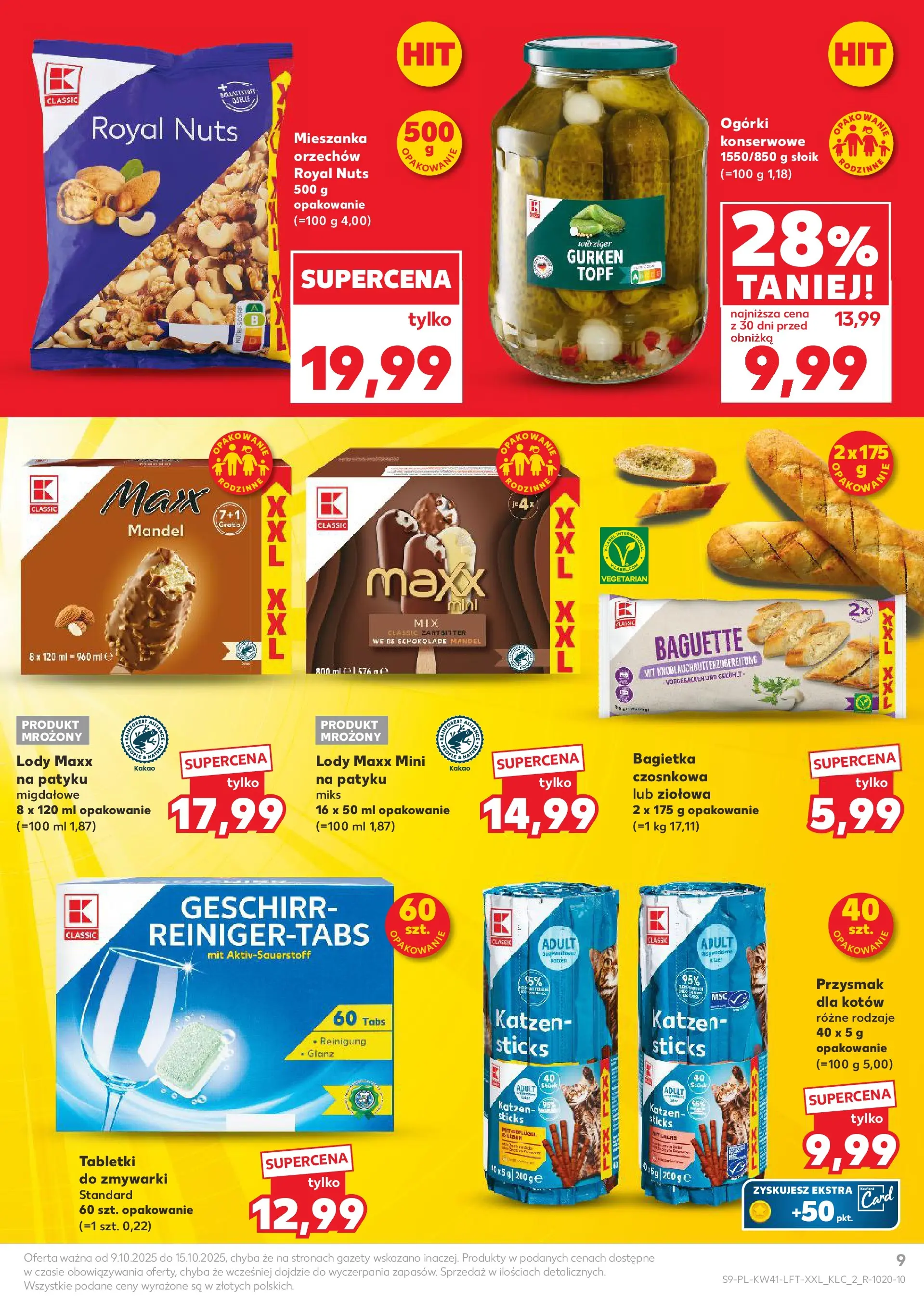 Kaufland gazetka od 09.10.2025 - od jutra PDF | Strona: 9 | Produkty: Kakao, Ogórki, Lody, Tabletki do zmywarki