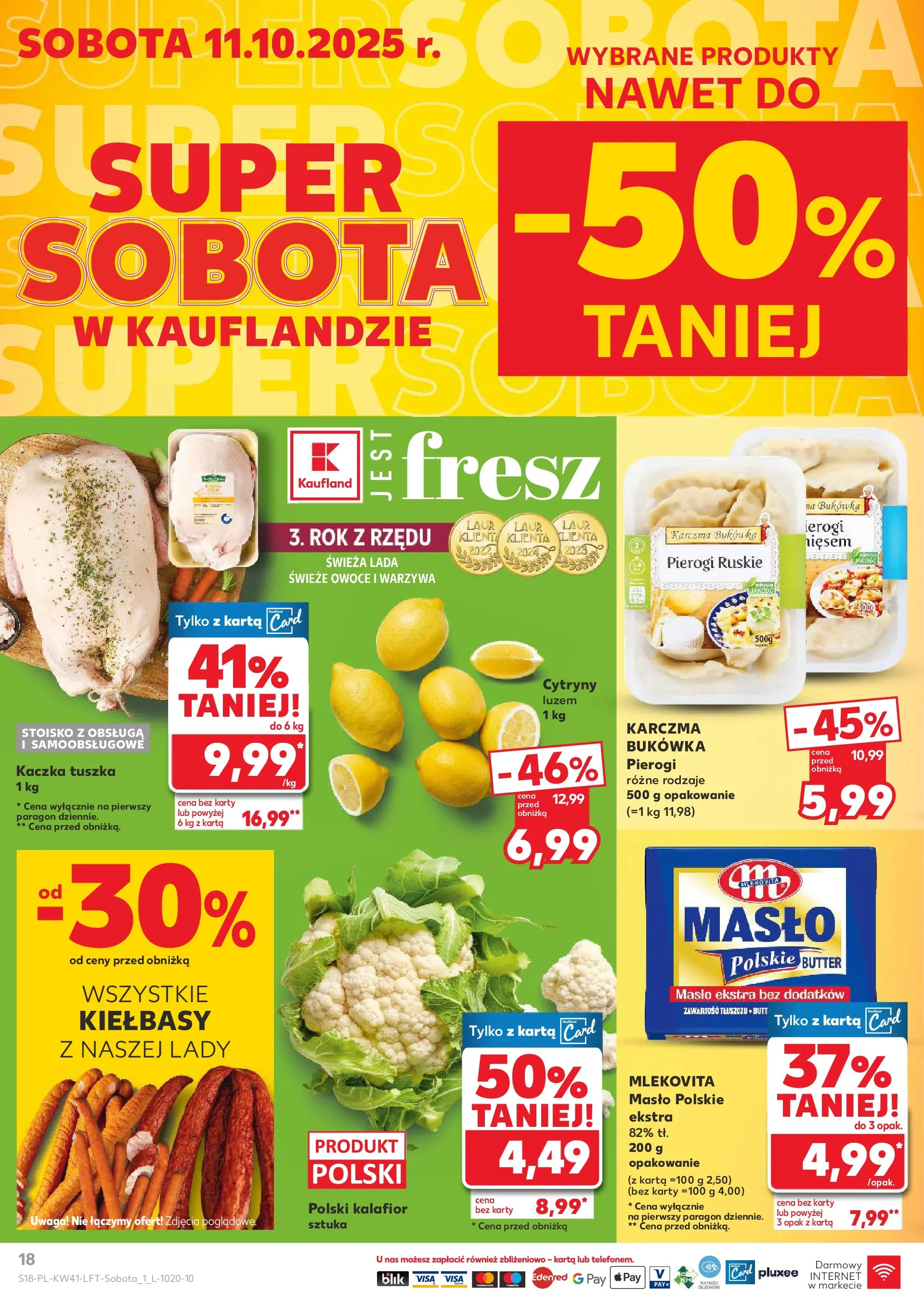 Kaufland gazetka od 09.10.2025 - od jutra PDF | Strona: 18 | Produkty: Kalafior, Pierogi, Kaczka, Cytryny