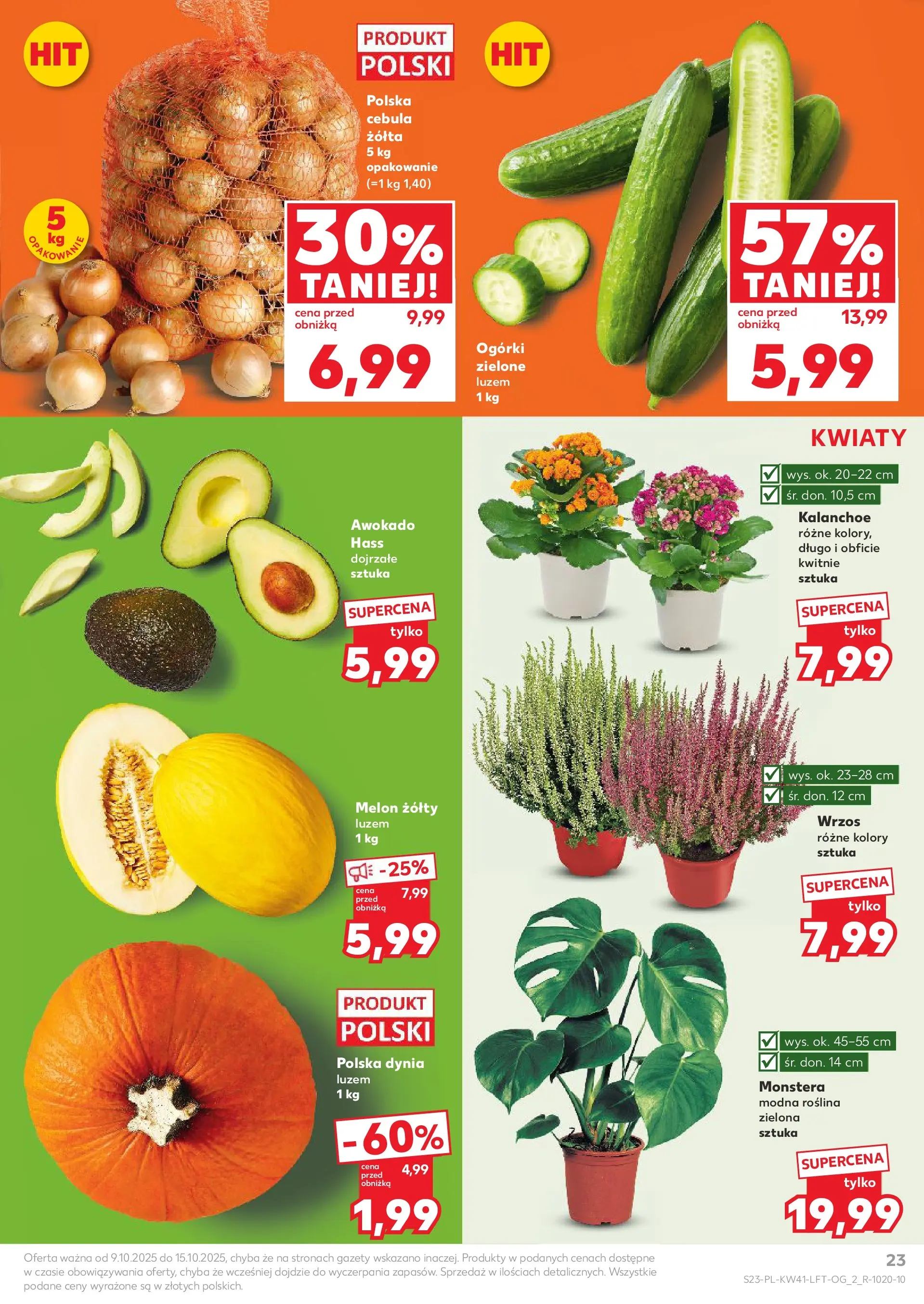Kaufland gazetka od 09.10.2025 - od jutra PDF | Strona: 23 | Produkty: Melon, Kalanchoe, Kwiaty, Awokado