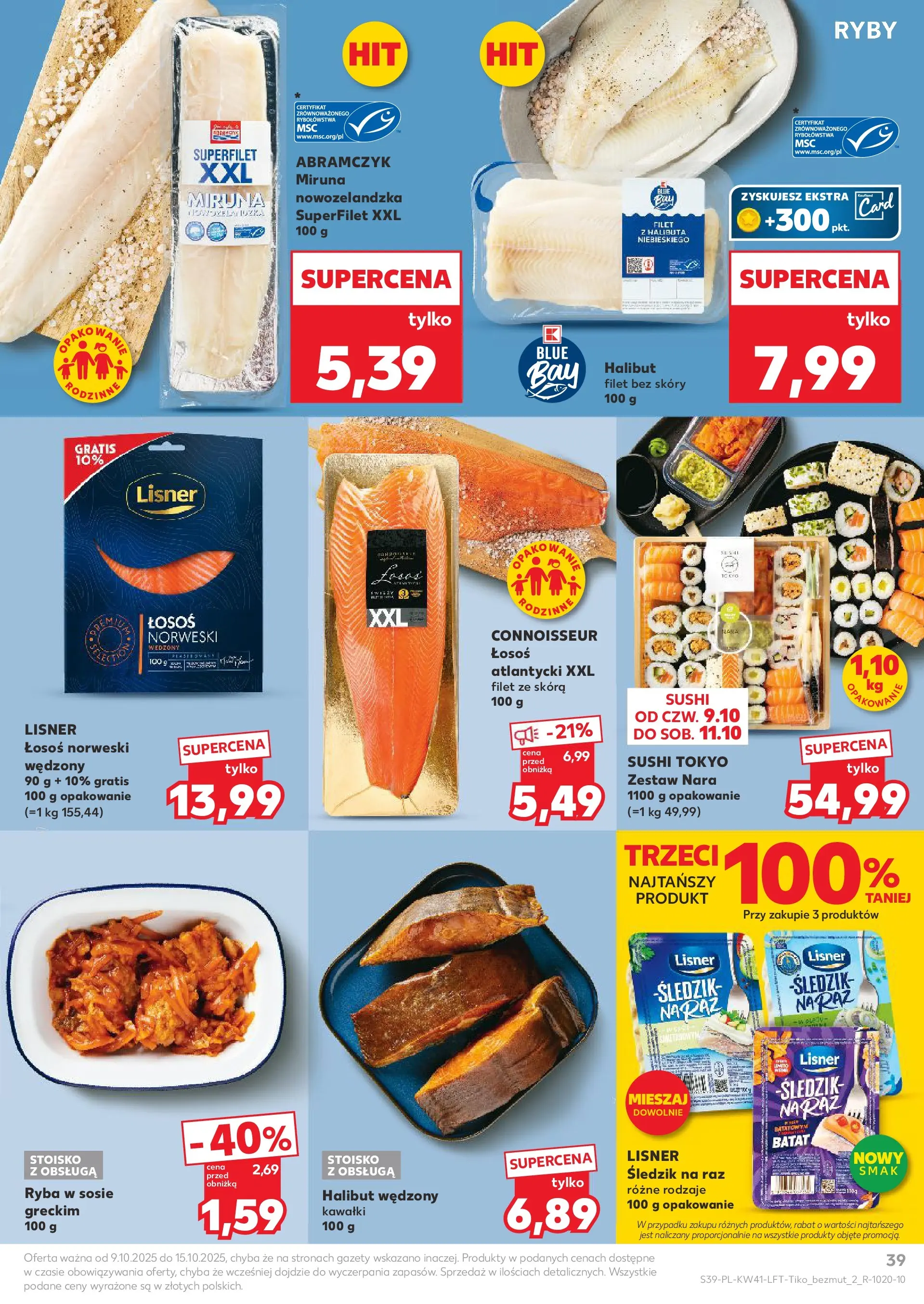 Kaufland gazetka od 09.10.2025 - od jutra PDF | Strona: 39 | Produkty: Halibut, Łosoś, Łosoś norweski, Sushi
