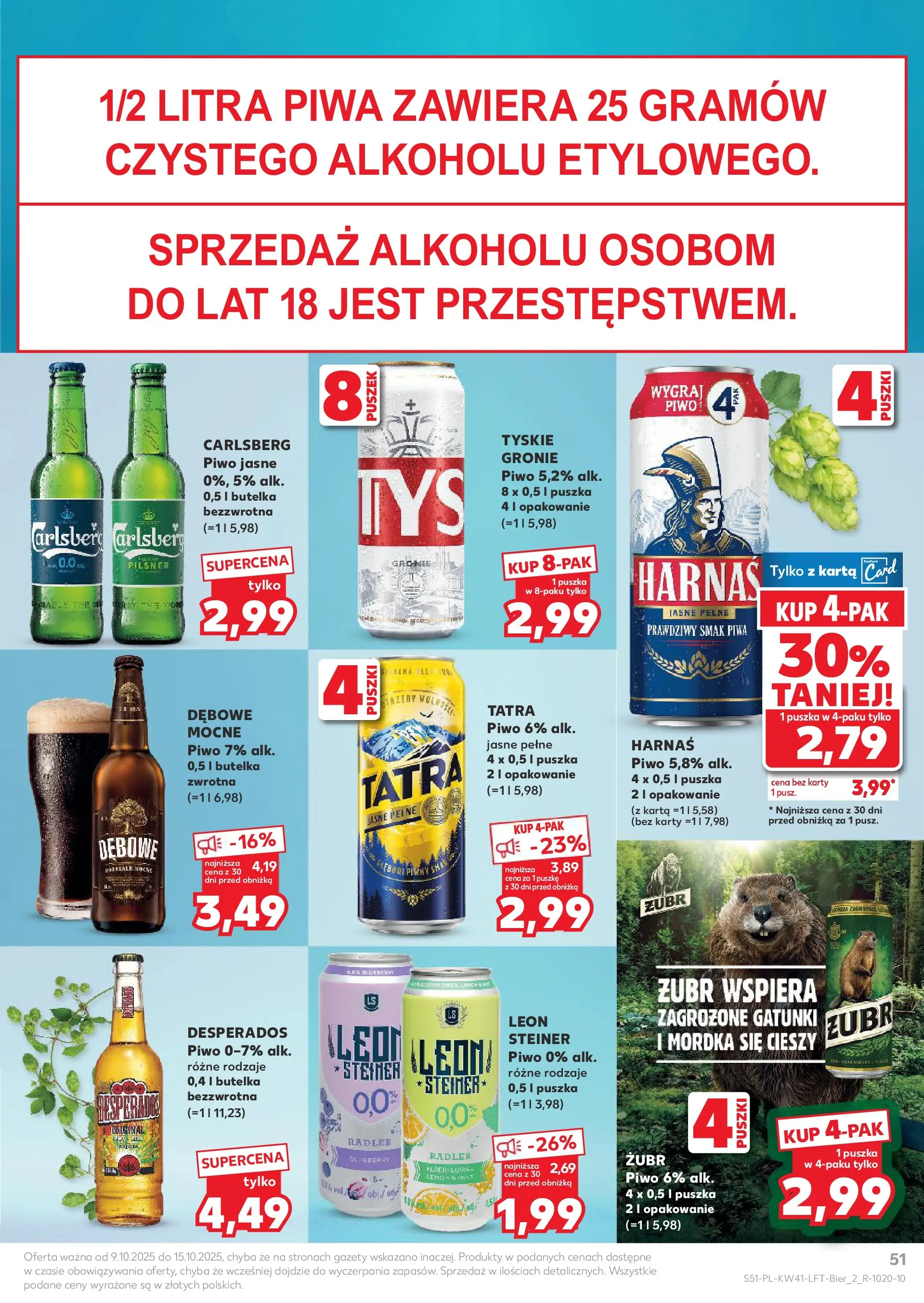Kaufland gazetka od 09.10.2025 - od jutra PDF | Strona: 51 | Produkty: Karta, Tyskie, Harnaś, Piwo