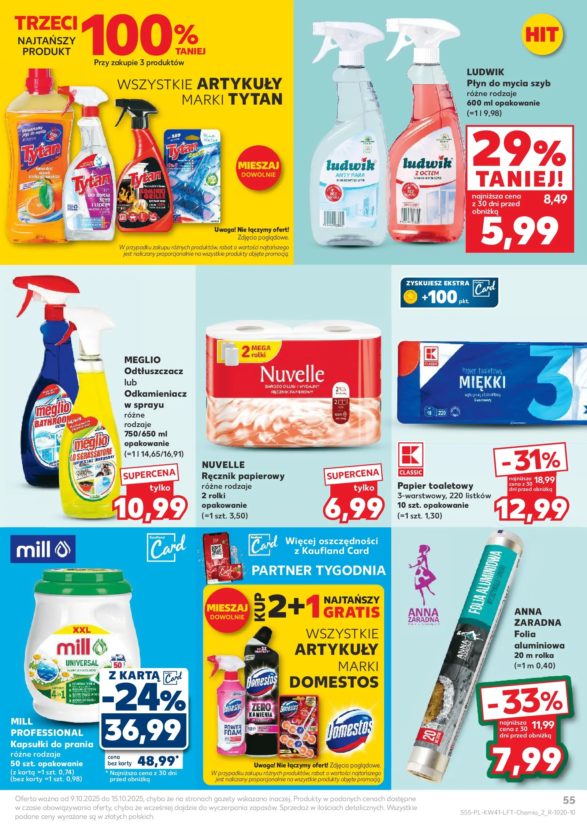 Kaufland gazetka od 09.10.2025 - od jutra PDF | Strona: 55 | Produkty: Meglio, Płyn do mycia szyb, Rolki, Domestos