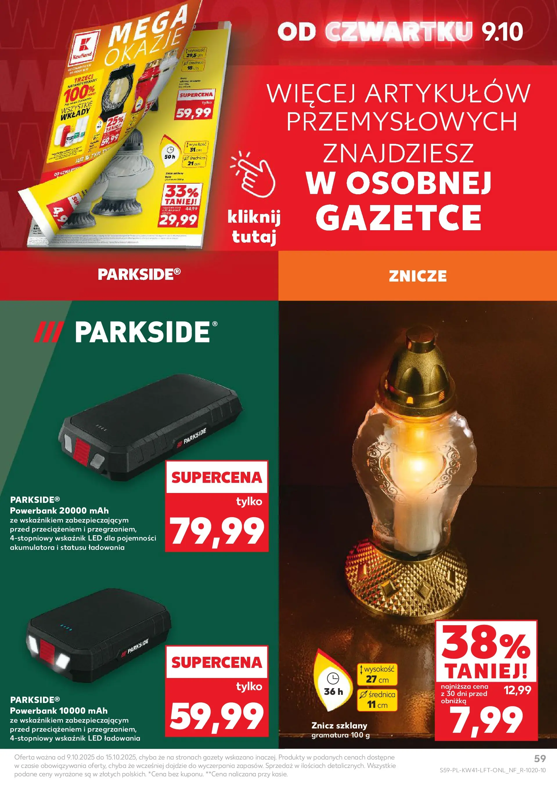 Kaufland gazetka od 09.10.2025 - od jutra PDF | Strona: 59 | Produkty: Powerbank, Znicze