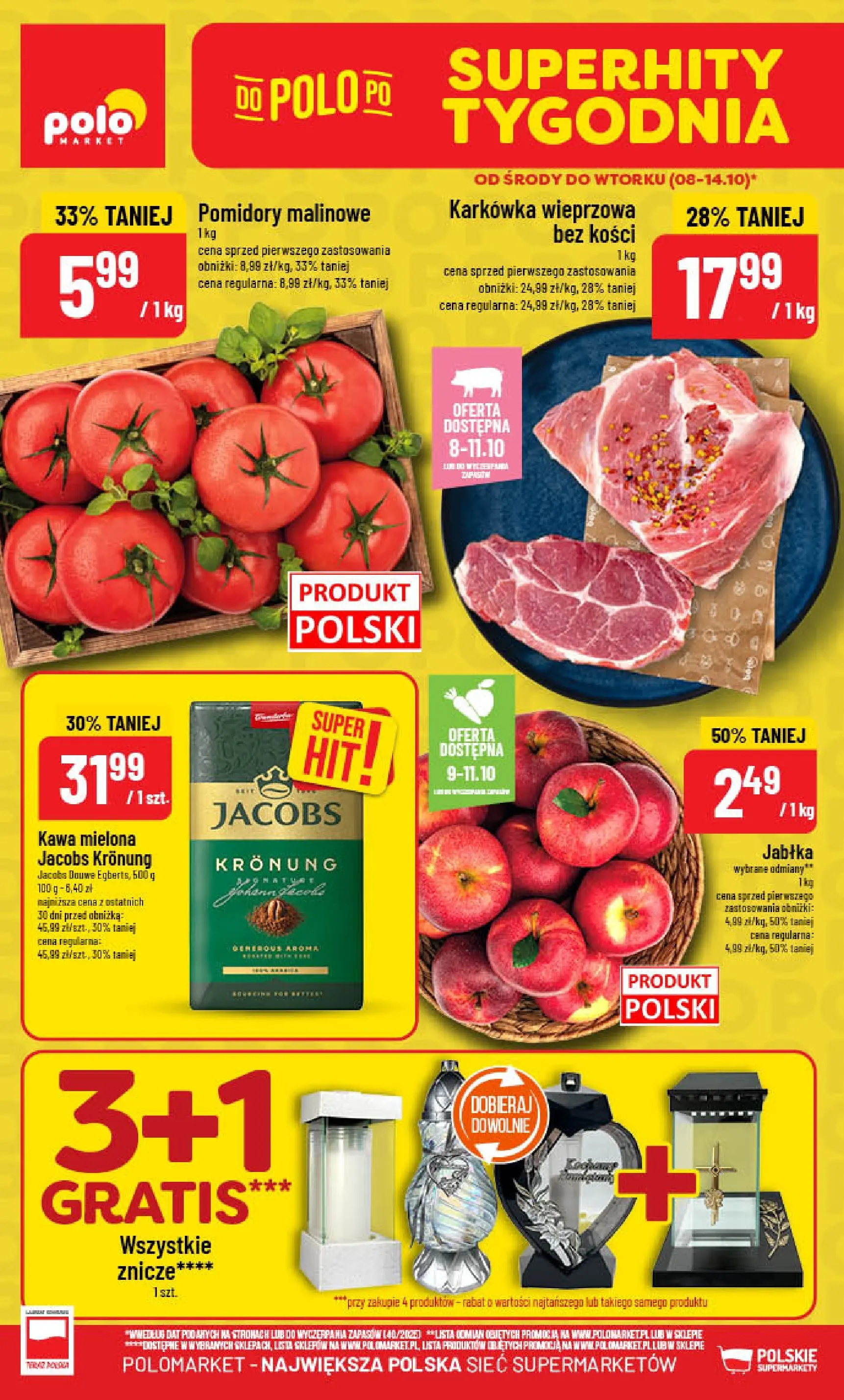 POLOmarket gazetka od jutra (08.10.2025) - Nowa PDF | Strona: 1 | Produkty: Znicze, Kawa, Jabłka, Pomidory