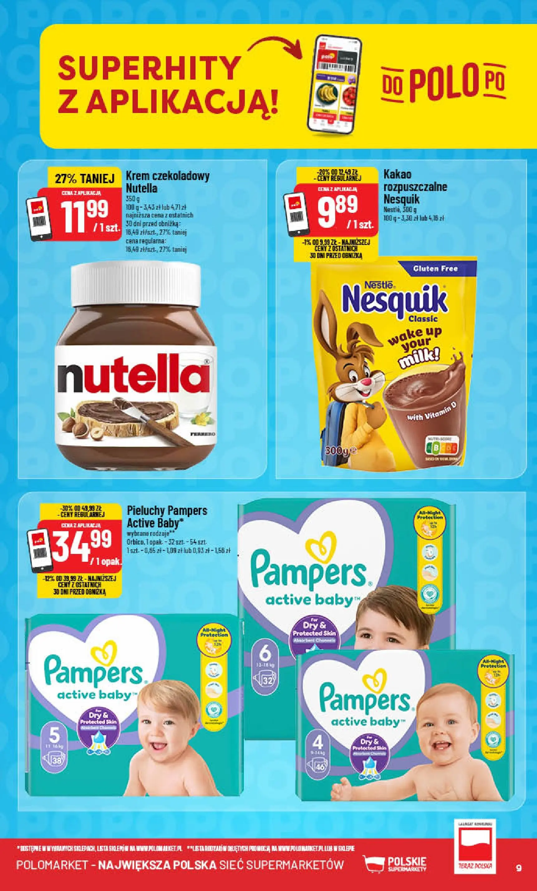 POLOmarket gazetka od jutra (08.10.2025) - Nowa PDF | Strona: 9 | Produkty: Kakao, Nutella, Pampers, Krem