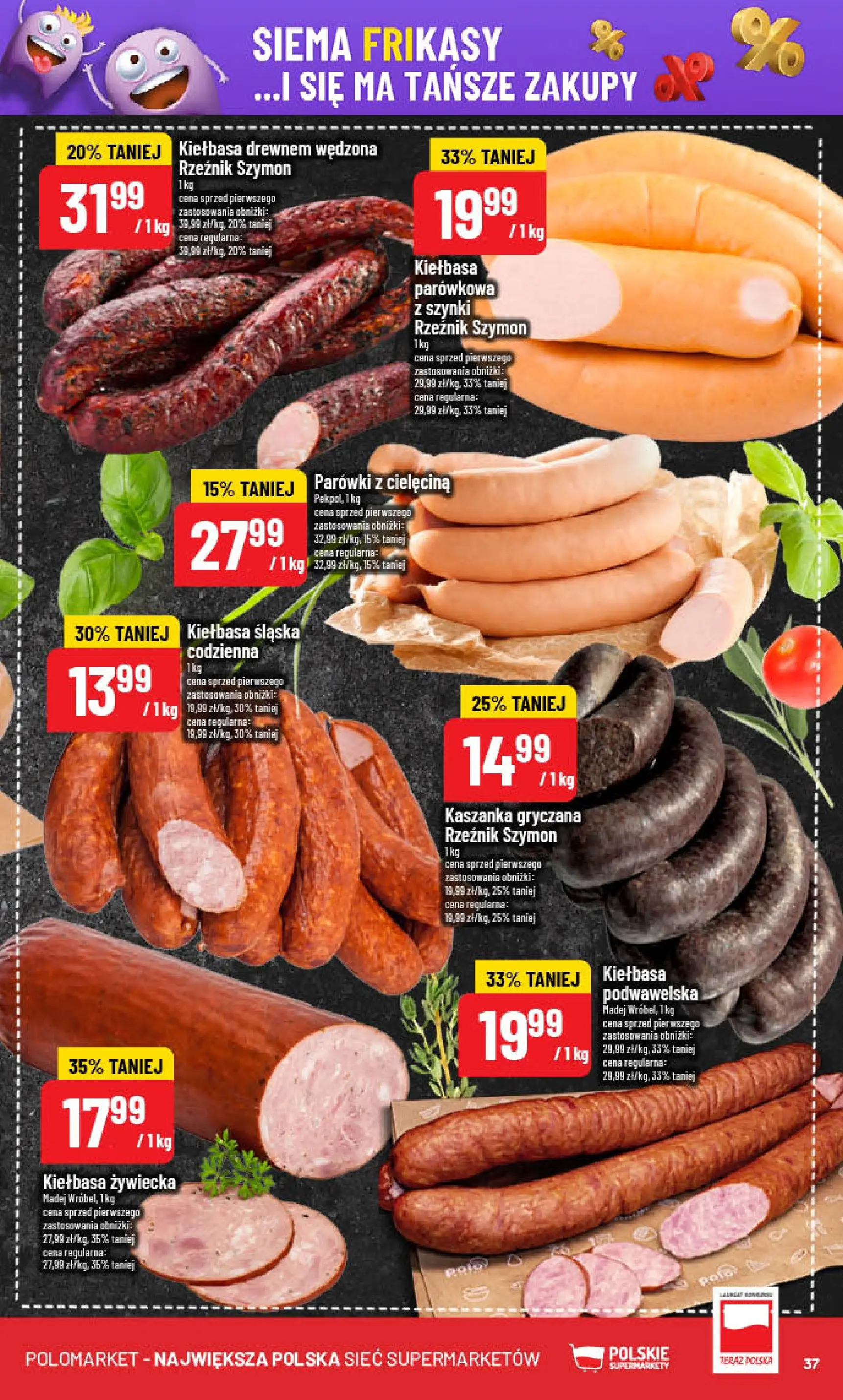 POLOmarket gazetka od jutra (08.10.2025) - Nowa PDF | Strona: 37 | Produkty: Kiełbasa, Parówki, Kiełbasa śląska, Kiełbasa podwawelska