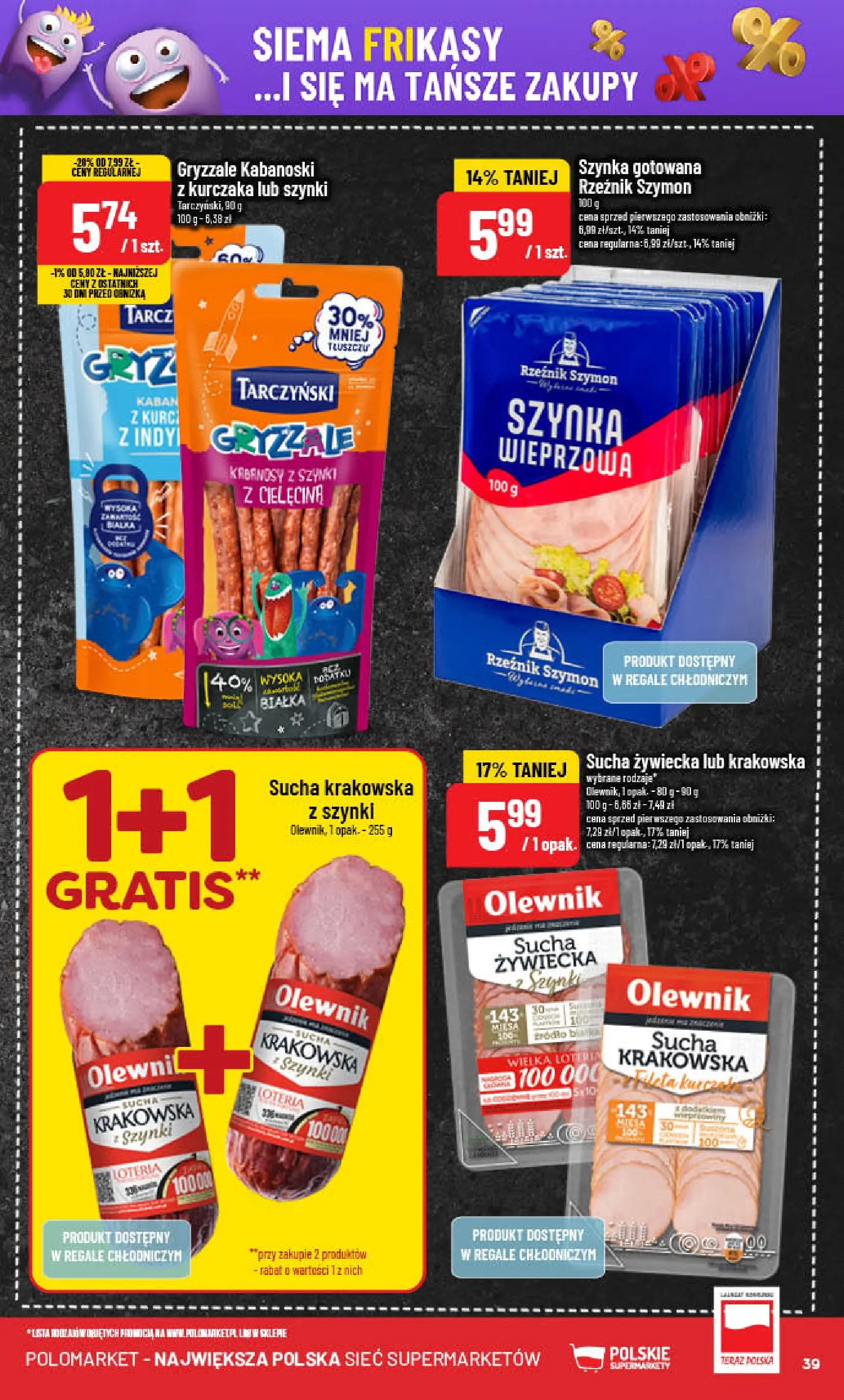 POLOmarket gazetka od jutra (08.10.2025) - Nowa PDF | Strona: 39 | Produkty: Kabanosy, Szynka, Szynka gotowana