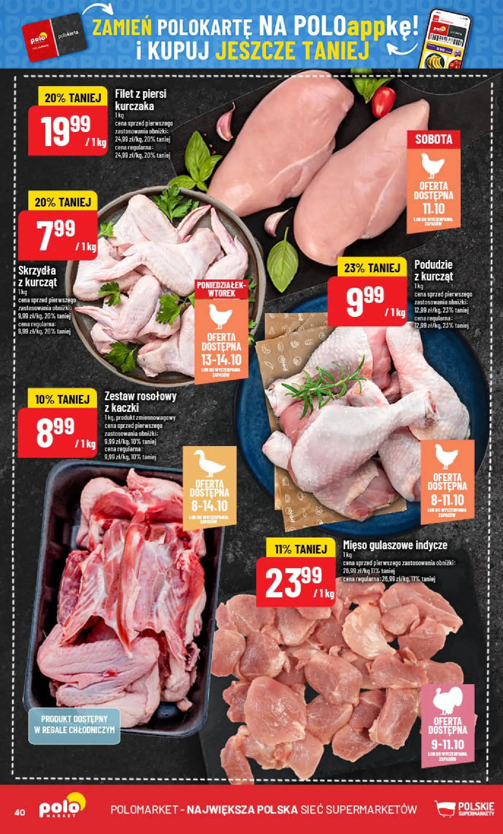 POLOmarket gazetka od jutra (08.10.2025) - Nowa PDF | Strona: 40 | Produkty: Piersi, Mięso, Filet z piersi kurczaka