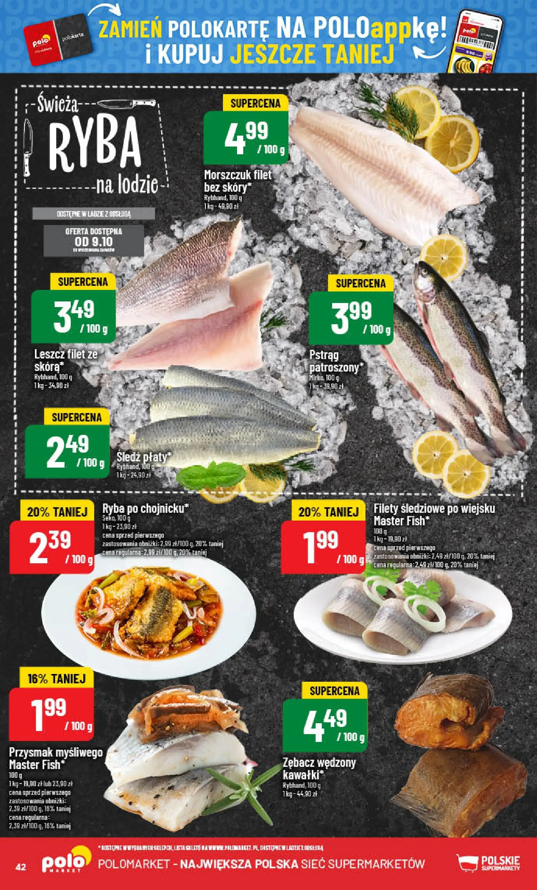 POLOmarket gazetka od jutra (08.10.2025) - Nowa PDF | Strona: 42 | Produkty: Śledź, Pstrąg, Morszczuk, Ryba