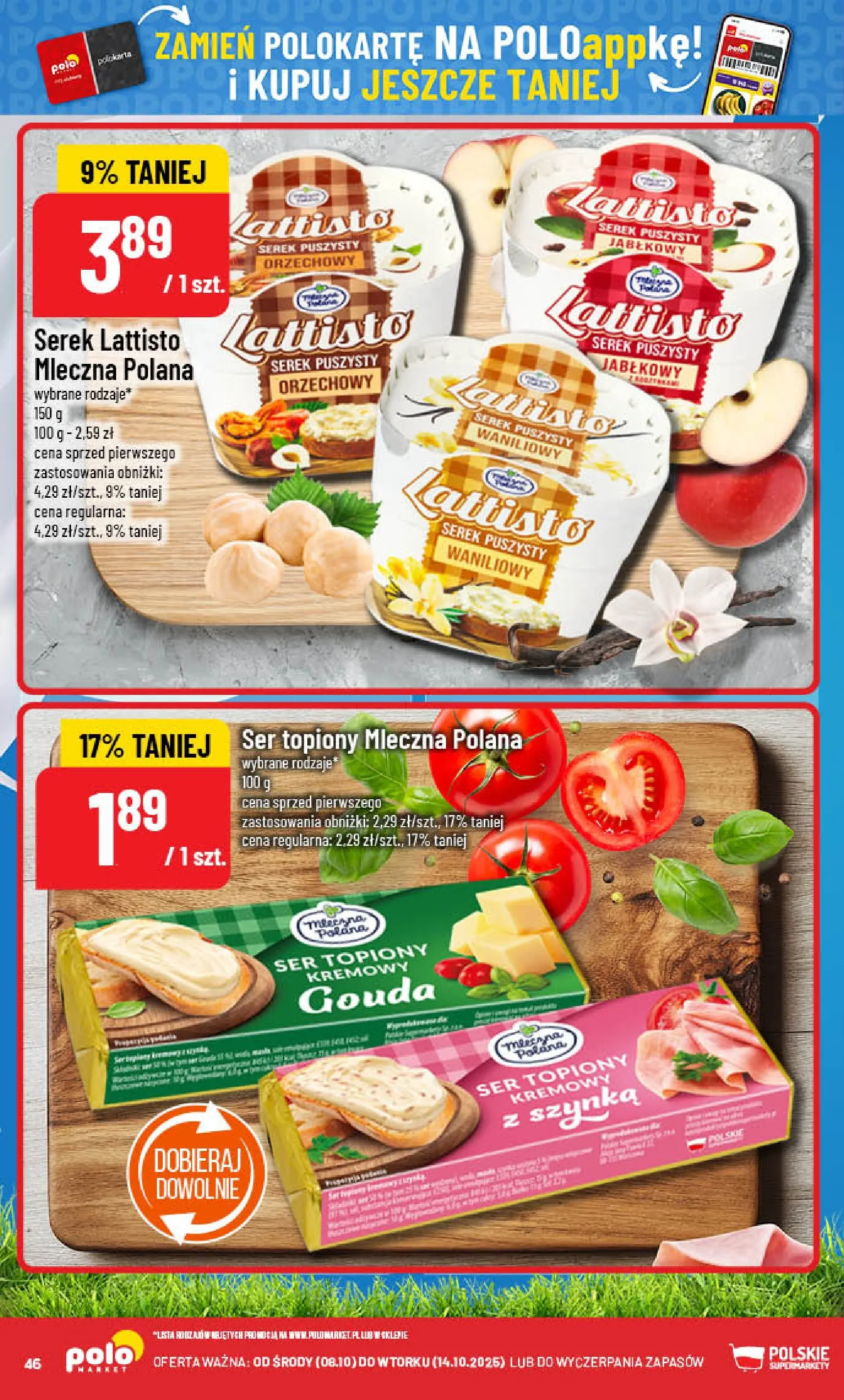 POLOmarket gazetka od jutra (08.10.2025) - Nowa PDF | Strona: 46 | Produkty: Ser topiony, Serek, Szynka, Ser