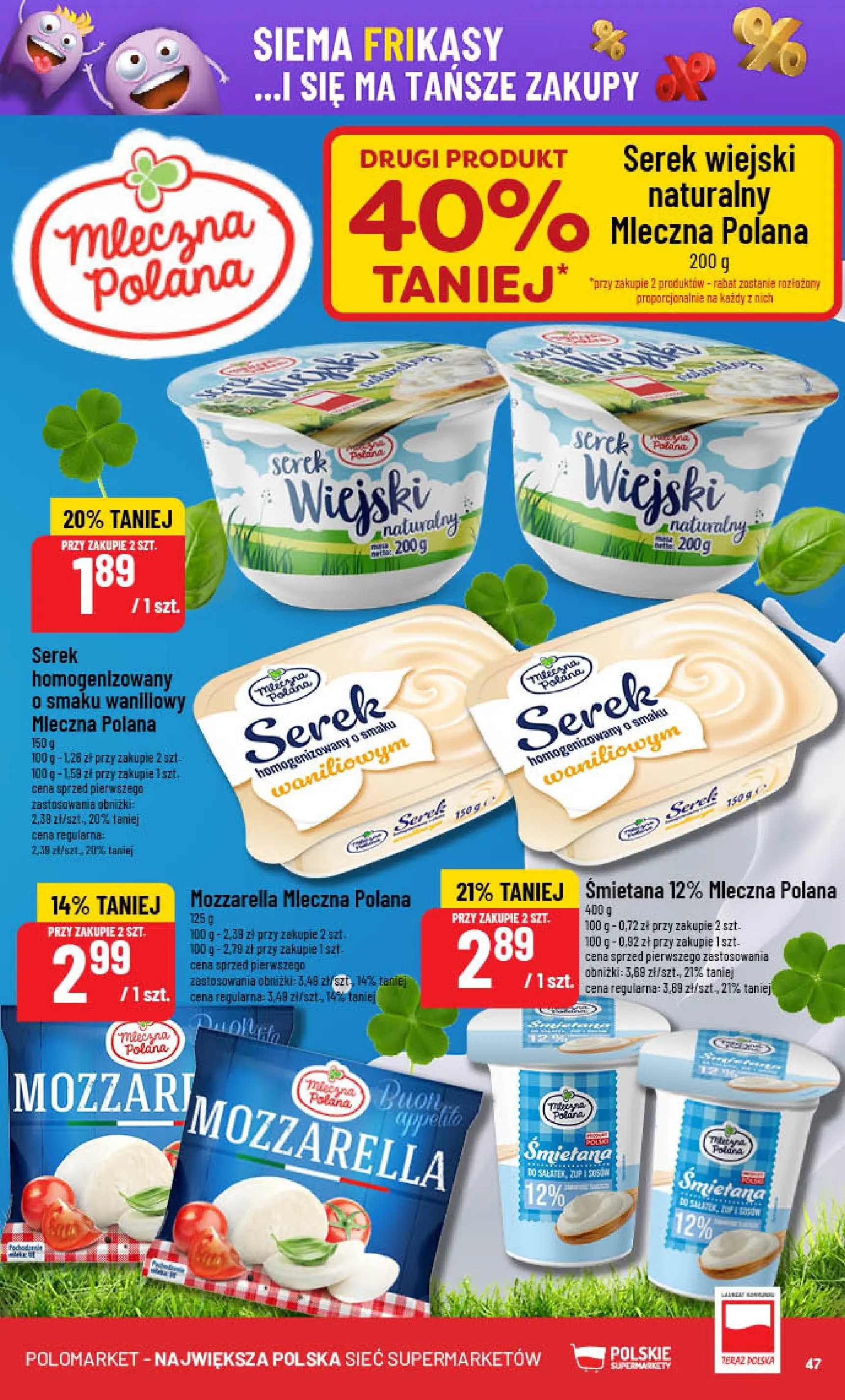 POLOmarket gazetka od jutra (08.10.2025) - Nowa PDF | Strona: 47 | Produkty: Serek homogenizowany, Serek, Śmietana, Mozzarella
