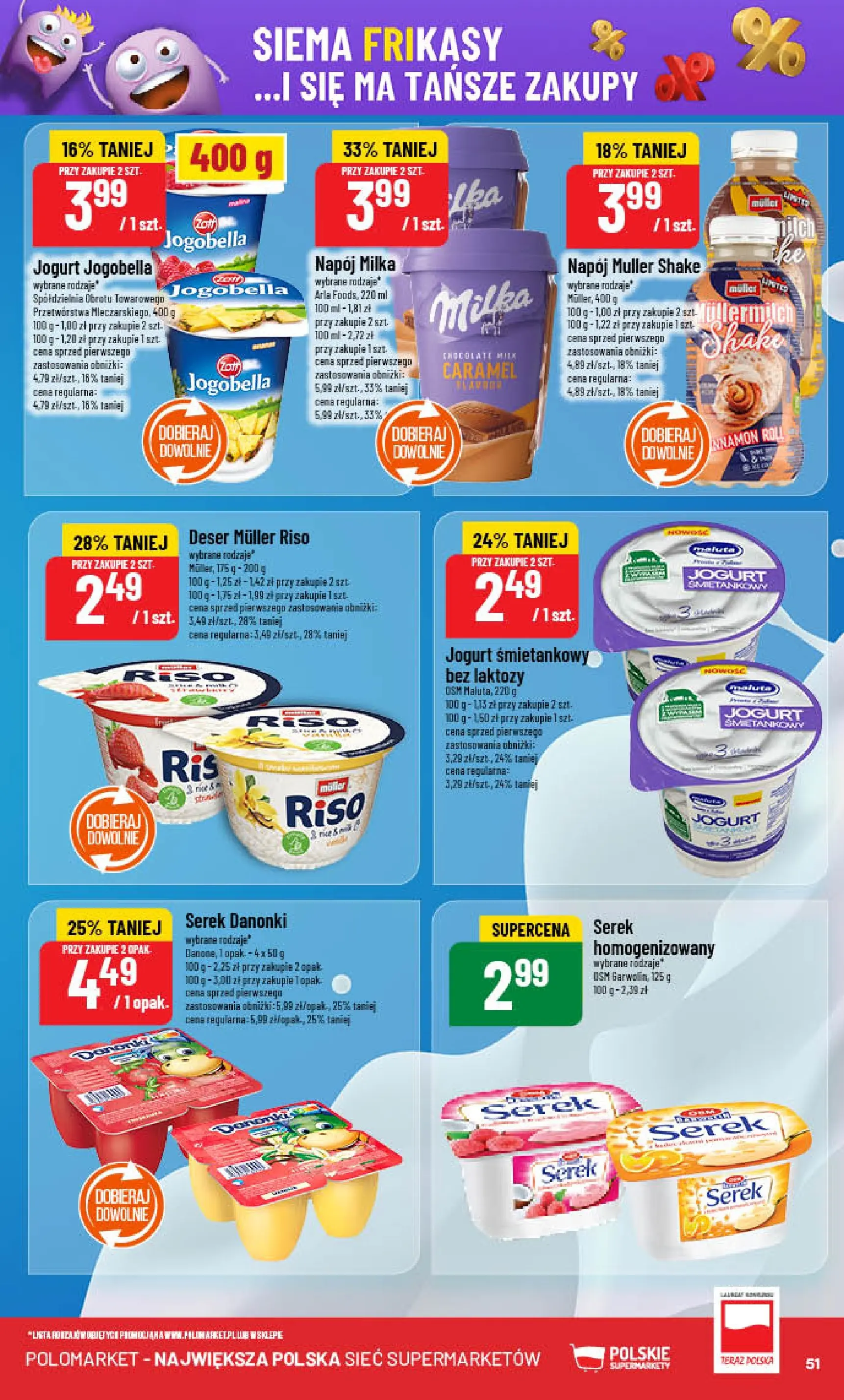 POLOmarket gazetka od jutra (08.10.2025) - Nowa PDF | Strona: 51 | Produkty: Bez laktozy, Serek, Milka, Jogurt