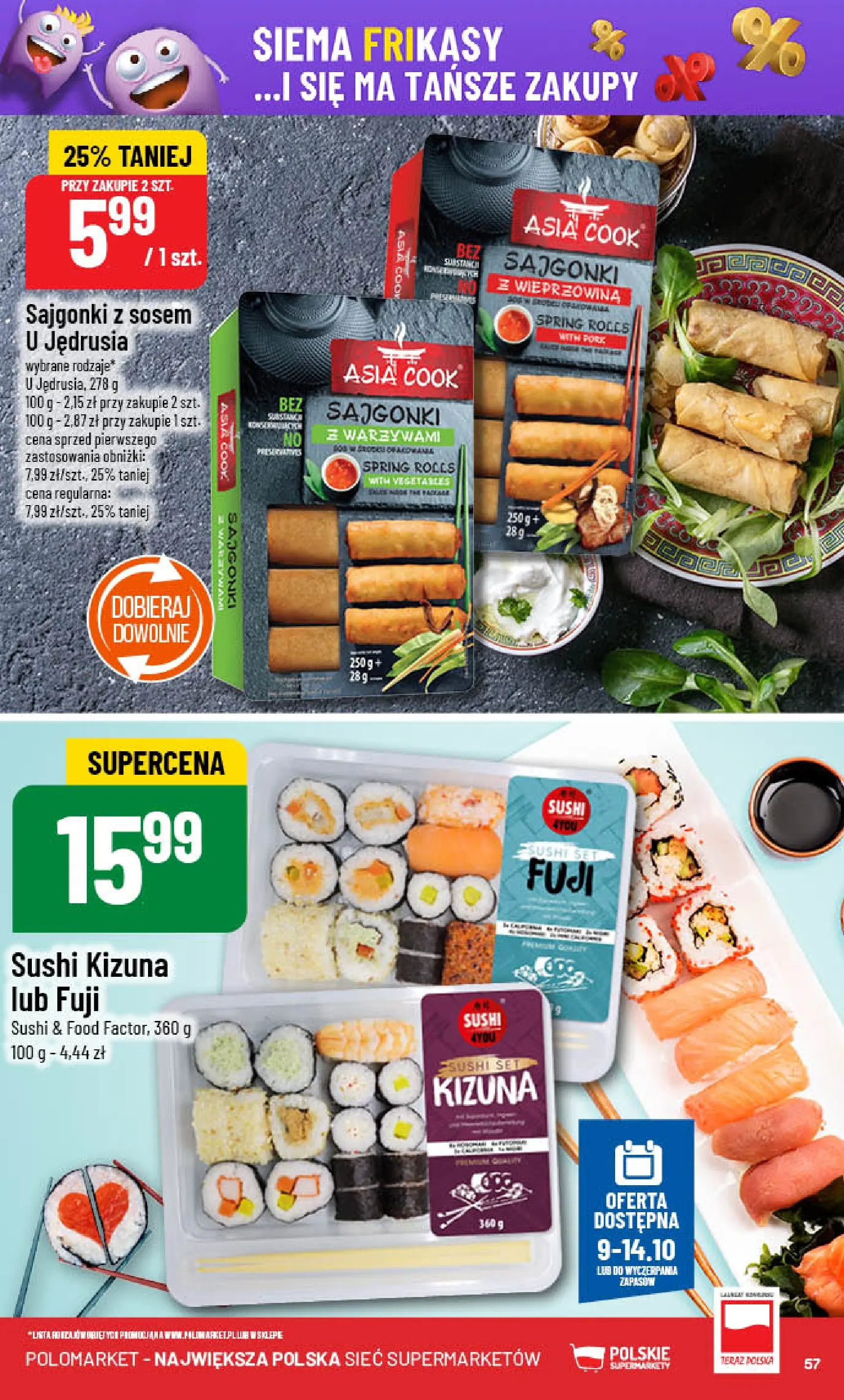 POLOmarket gazetka od jutra (08.10.2025) - Nowa PDF | Strona: 57 | Produkty: Sajgonki, Sushi, Wieprzowina