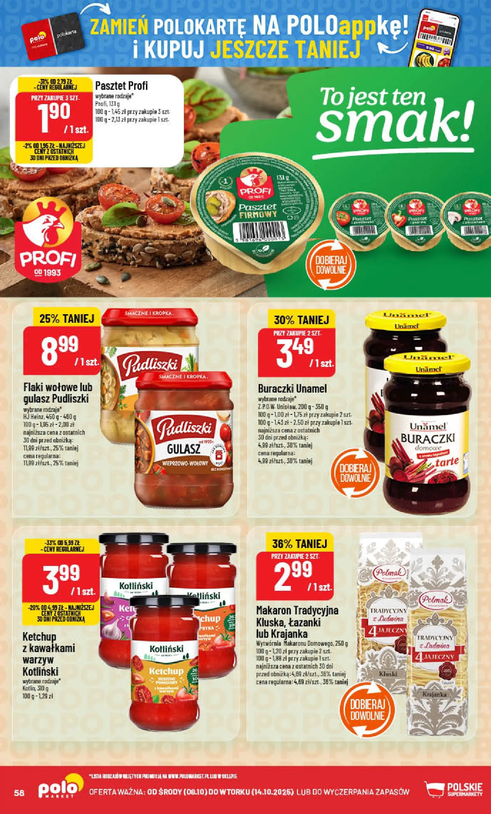 POLOmarket gazetka od jutra (08.10.2025) - Nowa PDF | Strona: 58 | Produkty: Ketchup, Flaki, Makaron, Gulasz