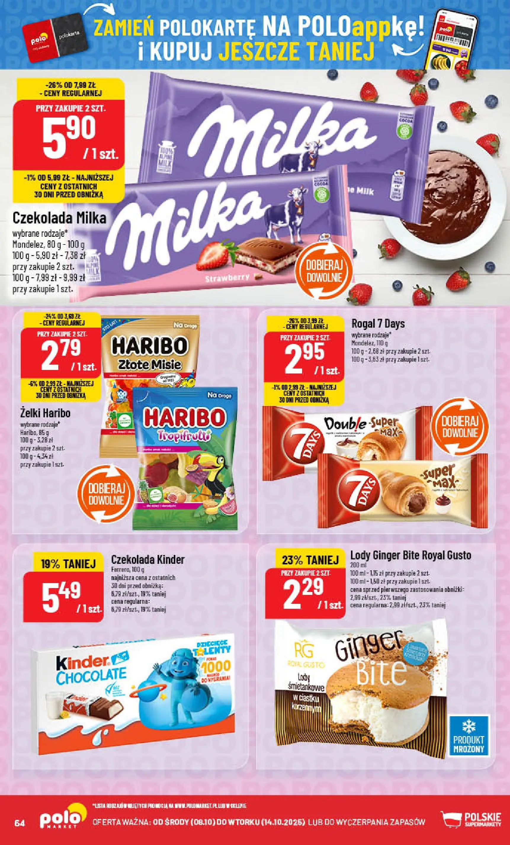 POLOmarket gazetka od jutra (08.10.2025) - Nowa PDF | Strona: 64 | Produkty: Żelki haribo, Żelki, Czekolada, Lody