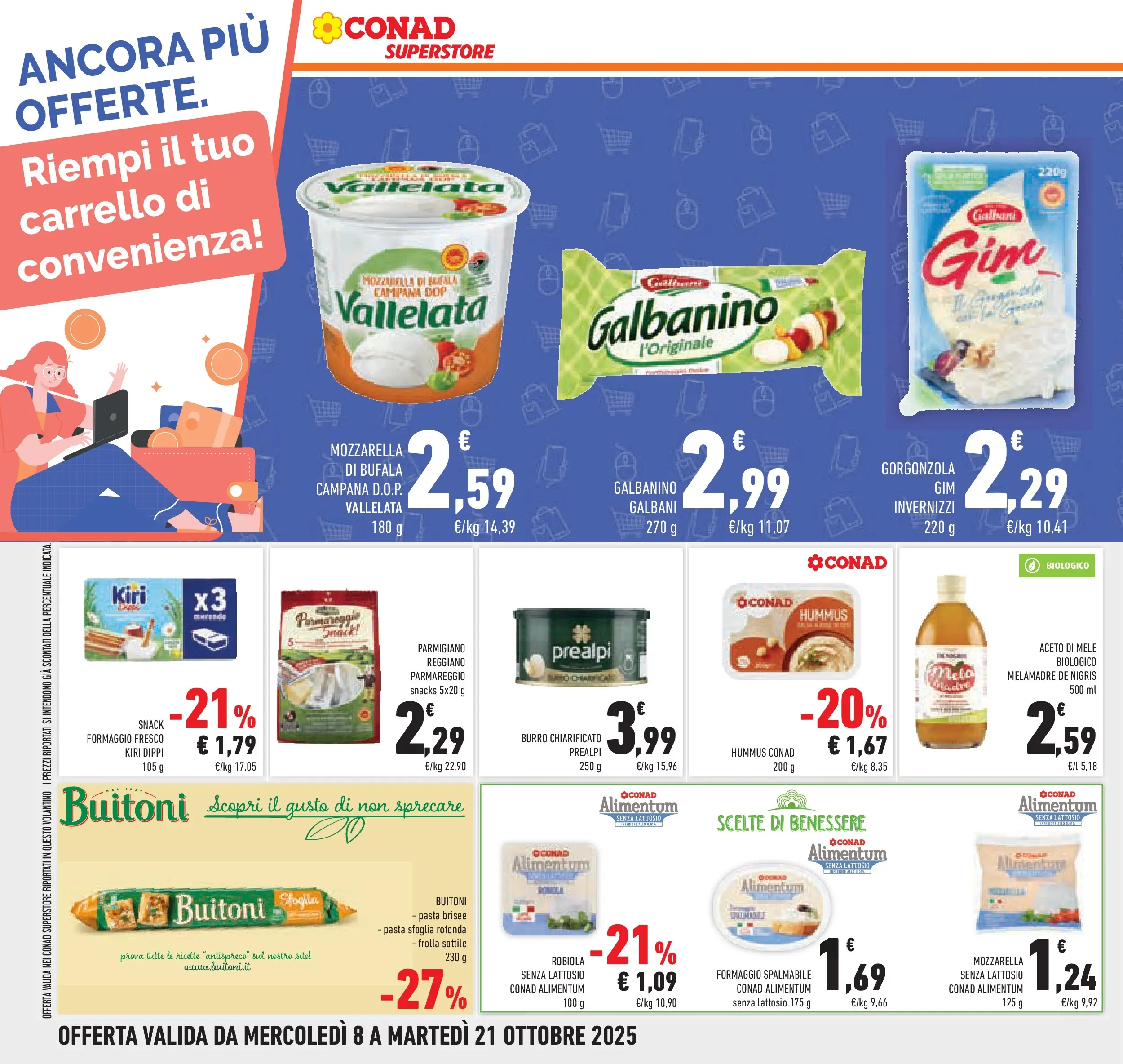 Volantino Conad dal 08/10/2025 > Anteprima | Pagina: 42 | Prodotti: Mozzarella senza lattosio, Formaggio, Pasta, Parmigiano reggiano