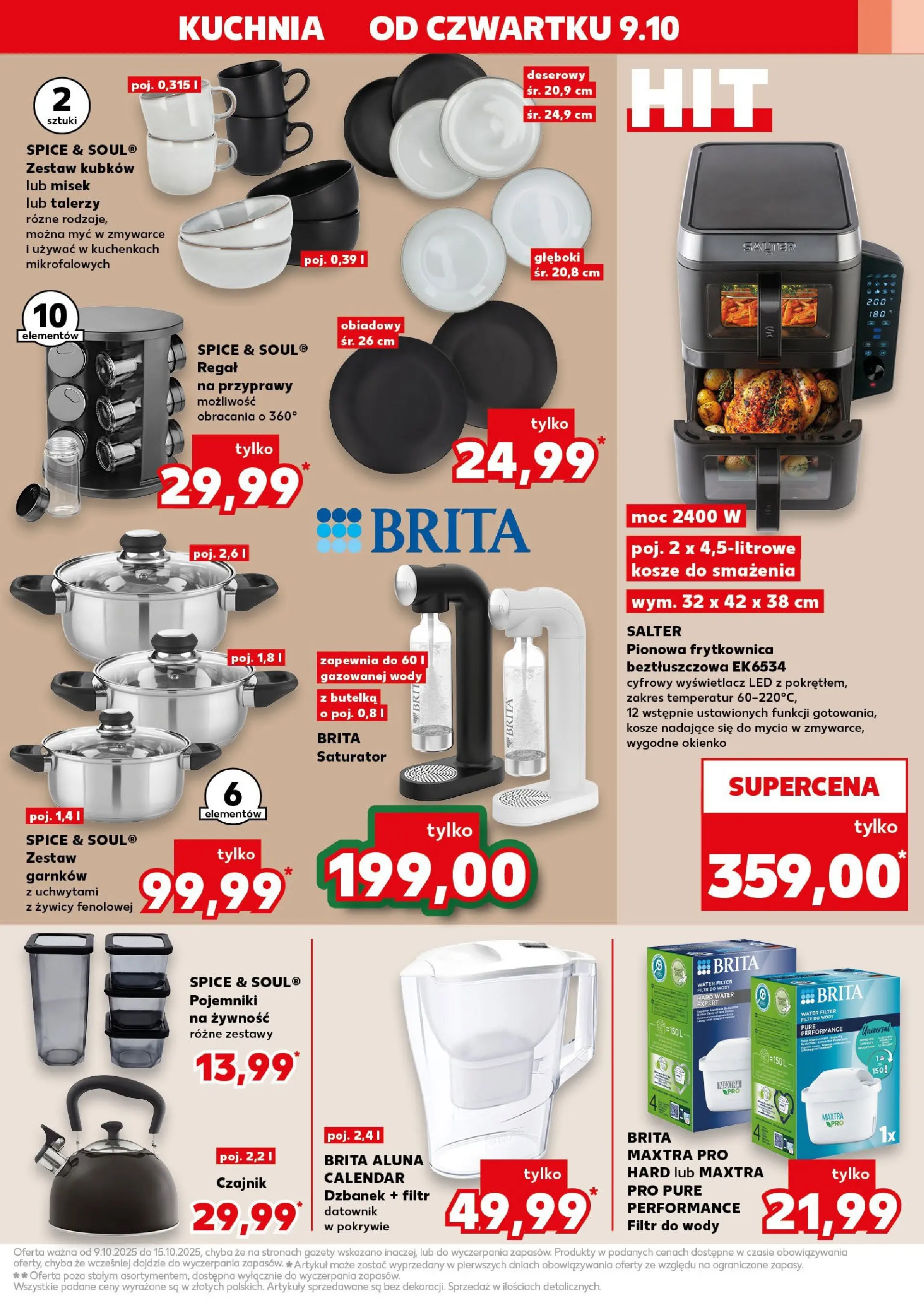 Kaufland gazetka - Mega okazje od 09.10.2025 - od jutra PDF | Strona: 9 | Produkty: Filtr do wody, Czajnik, Frytkownica, Przyprawy