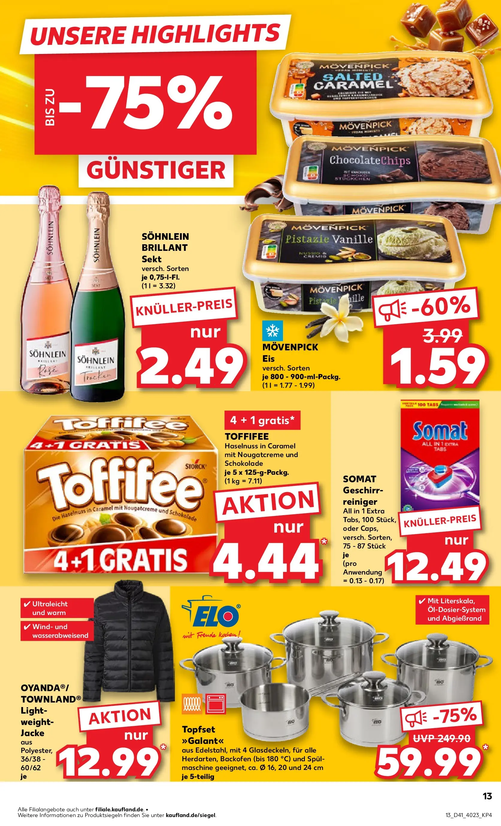 Prospekt Kaufland ab 08.10.2025 » Angebote Online zum Blättern | Seite: 13 | Produkte: Schokolade, Sekt, Jacke, Eis