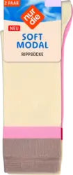 nur die Socken mit Ripp-Optik & Modal, beige + rosa Gr. 35-38