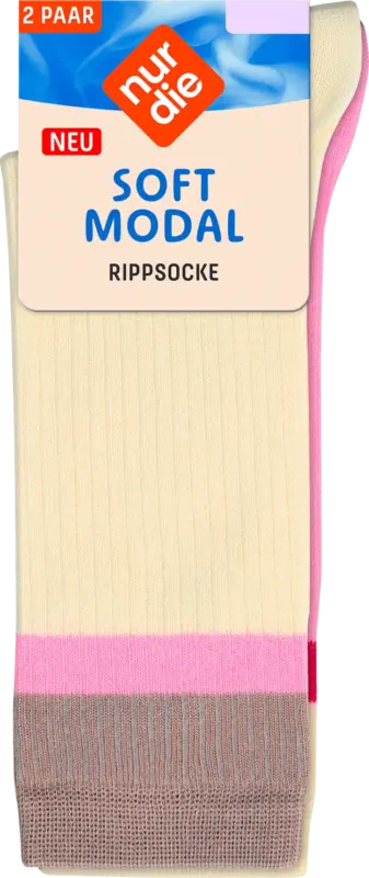 nur die Socken mit Ripp-Optik & Modal, beige + rosa Gr. 35-38