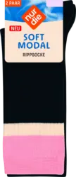 nur die Socken mit Ripp-Optik & Modal, schwarz + rosa Gr. 39-42