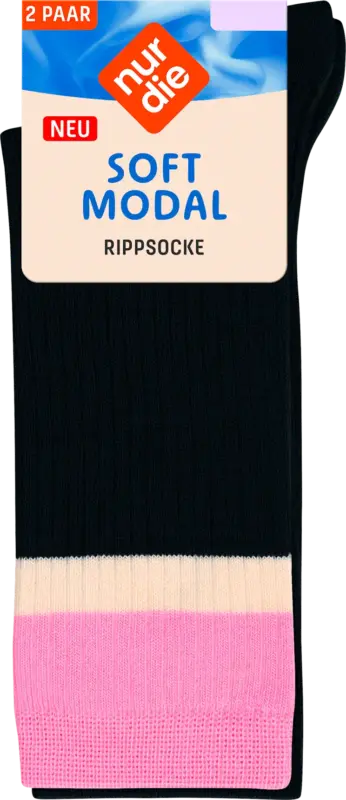 nur die Socken mit Ripp-Optik & Modal, schwarz + rosa Gr. 39-42
