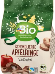 dmBio Schokolierte Apfelringe, Vollmilch