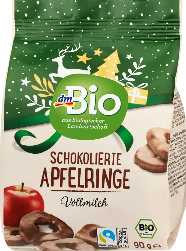 dmBio Schokolierte Apfelringe, Vollmilch