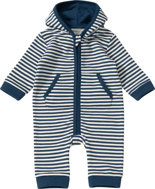 ALANA Overall mit Kapuze & Ringel-Muster, blau & weiß, Gr. 68