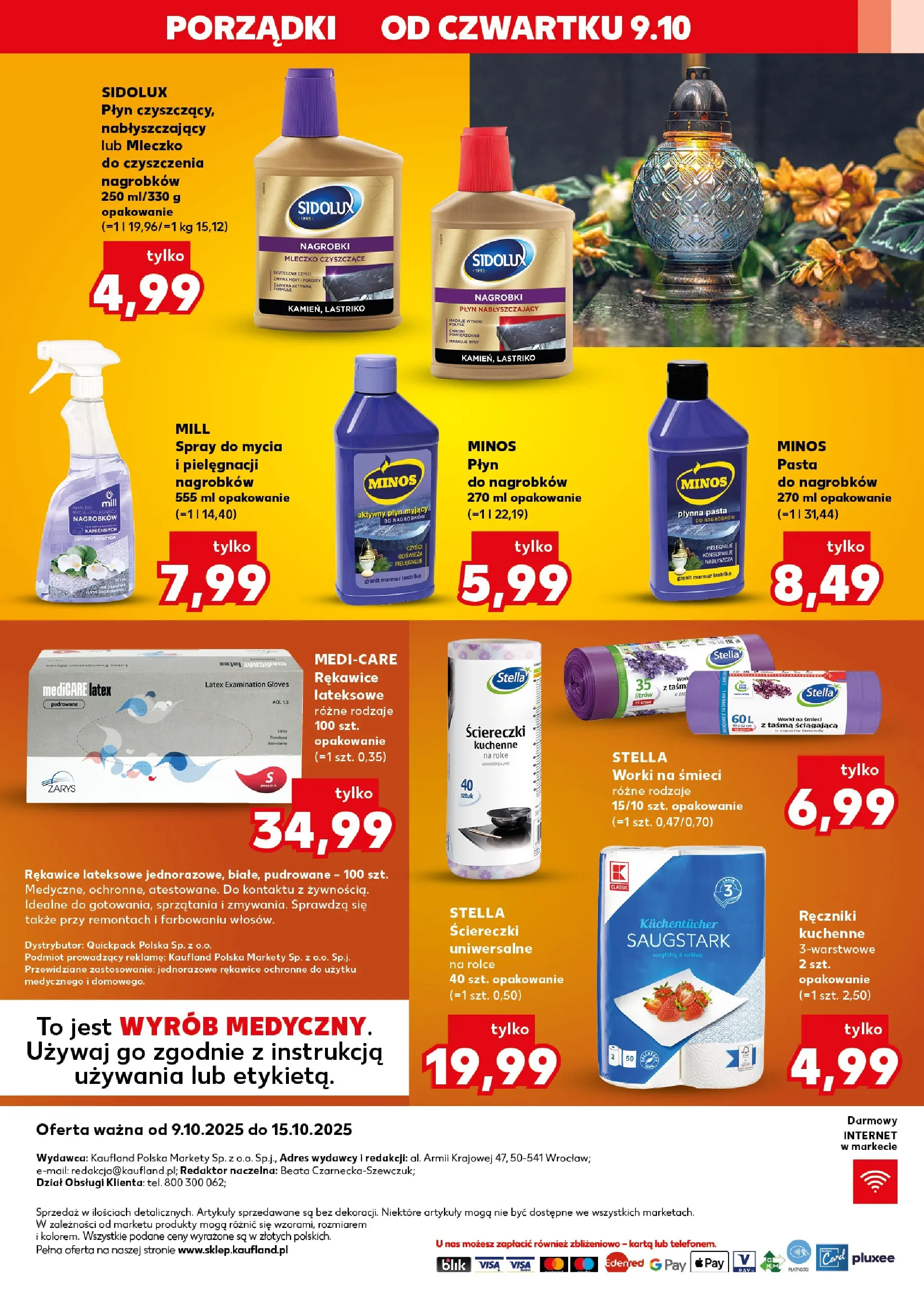 Kaufland gazetka - Znicze od 09.10.2025 - od jutra PDF | Strona: 20 | Produkty: Ręczniki kuchenne, Karta, Rękawice lateksowe