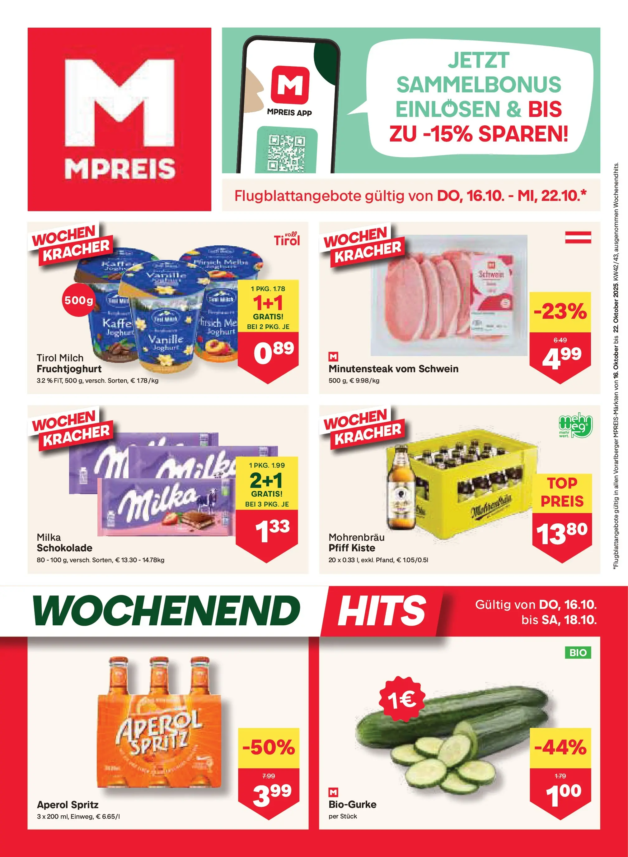 MPREIS St.Gallenkirch von 16.10.2025 - Aktuelle Angebote | Seite: 1 | Produkte: Milch, Joghurt, Schokolade