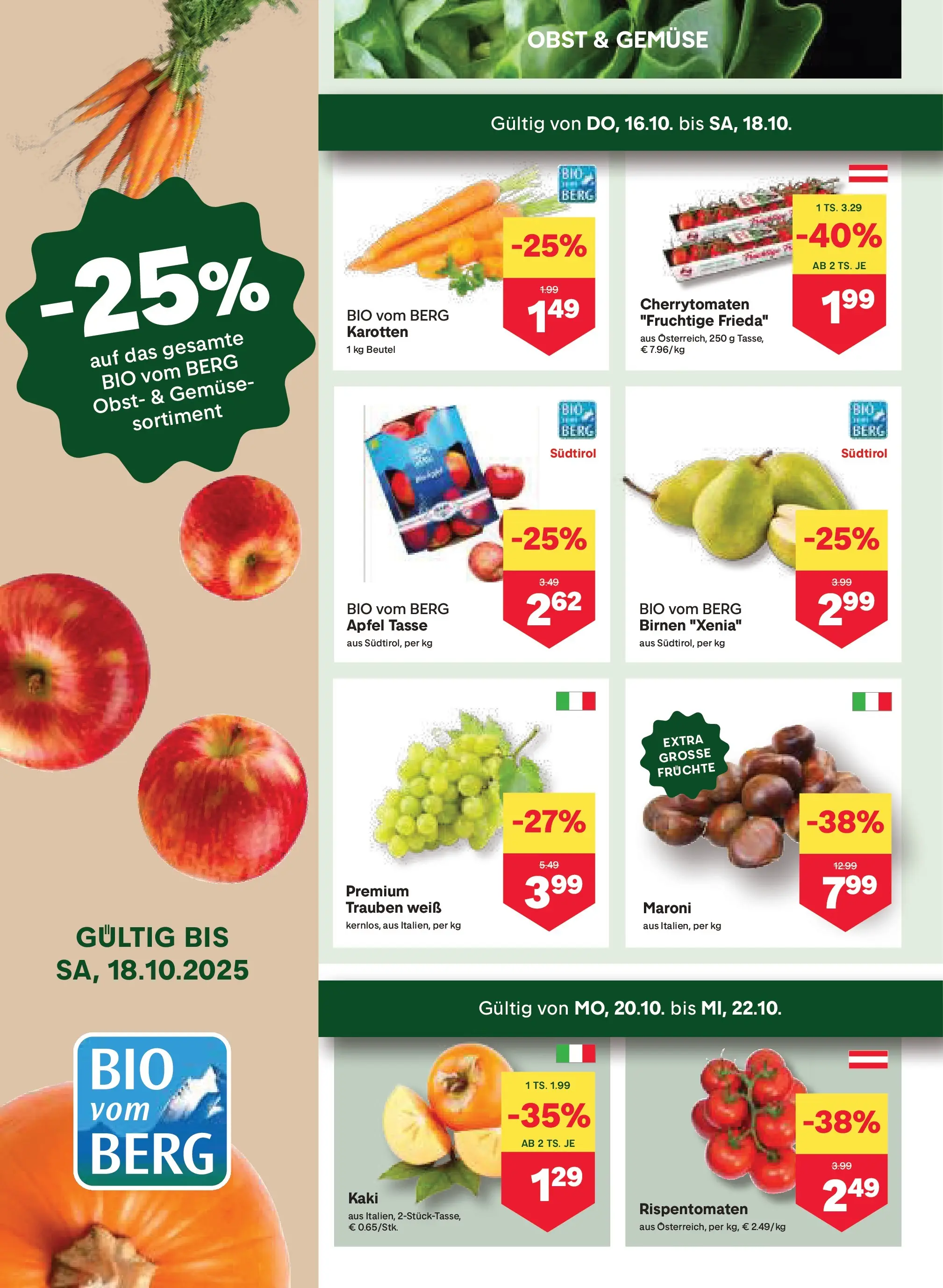 MPREIS Velden von 16.10.2025 - Aktuelle Angebote | Seite: 2 | Produkte: Gemüse, Obst, Kaki, Äpfel