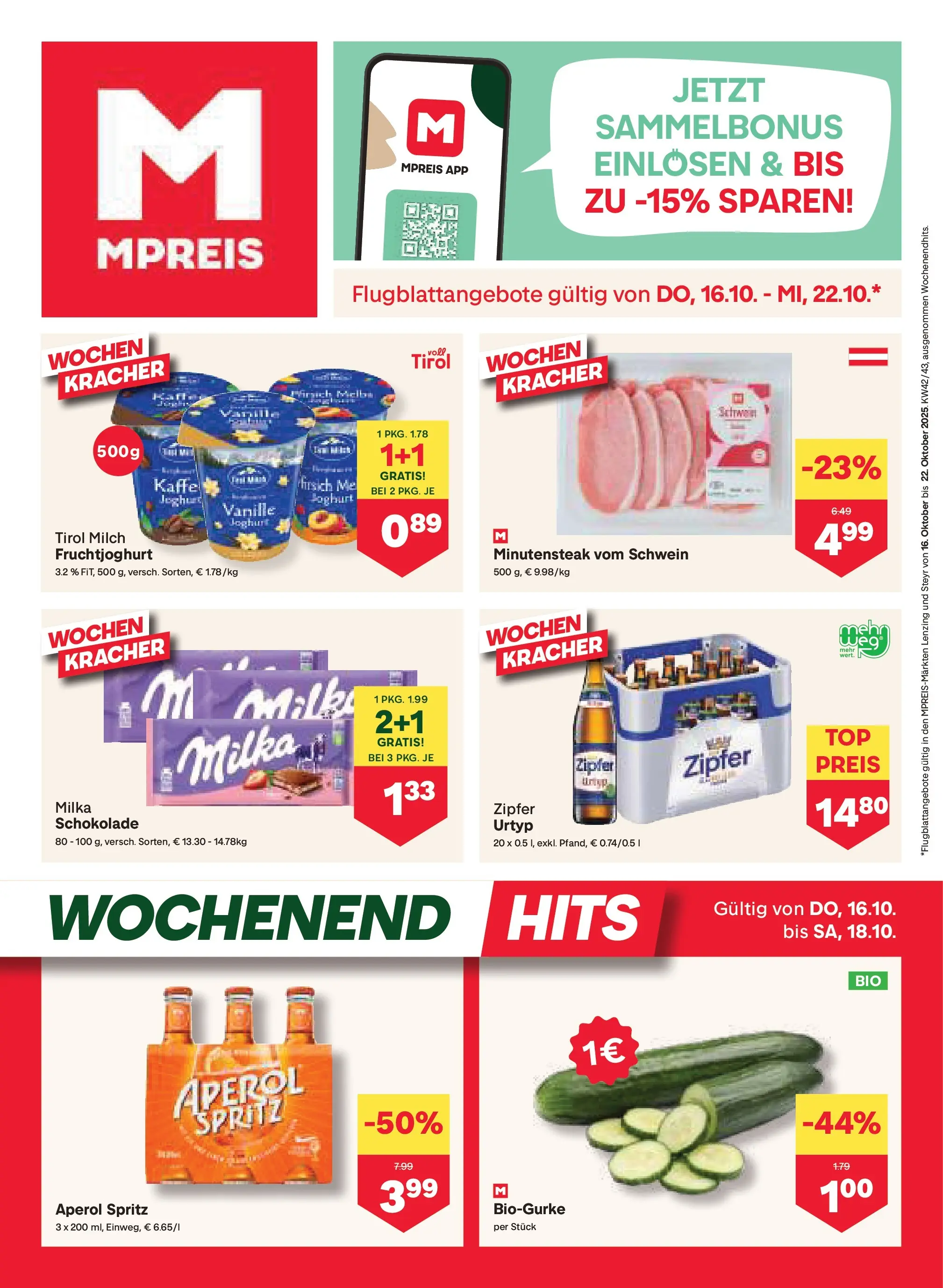 MPREIS Steyr von 16.10.2025 - Aktuelle Angebote | Seite: 1 | Produkte: Milch, Joghurt, Schokolade