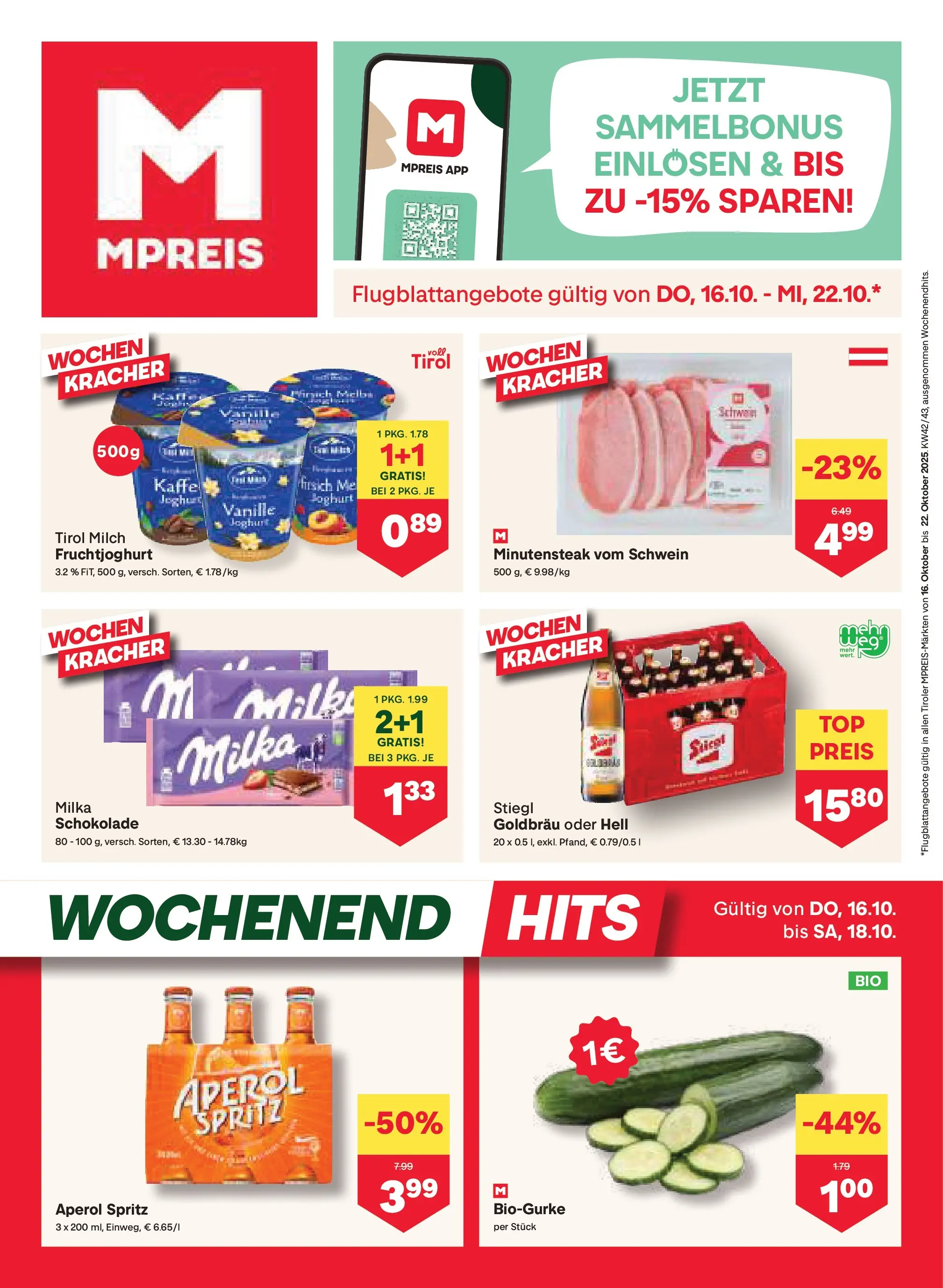 MPREIS Pfunds von 16.10.2025 - Aktuelle Angebote | Seite: 1 | Produkte: Milch, Joghurt, Schokolade