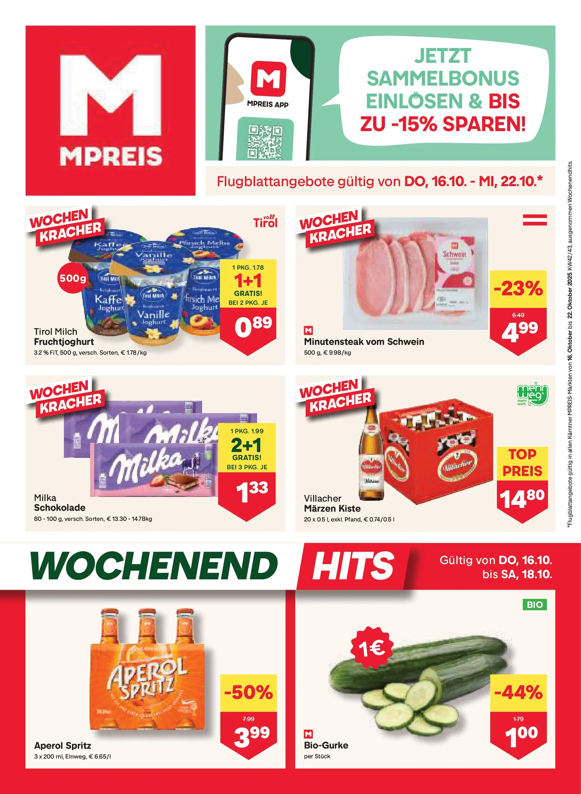 MPREIS Velden von 16.10.2025 - Aktuelle Angebote | Seite: 1 | Produkte: Milch, Joghurt, Schokolade