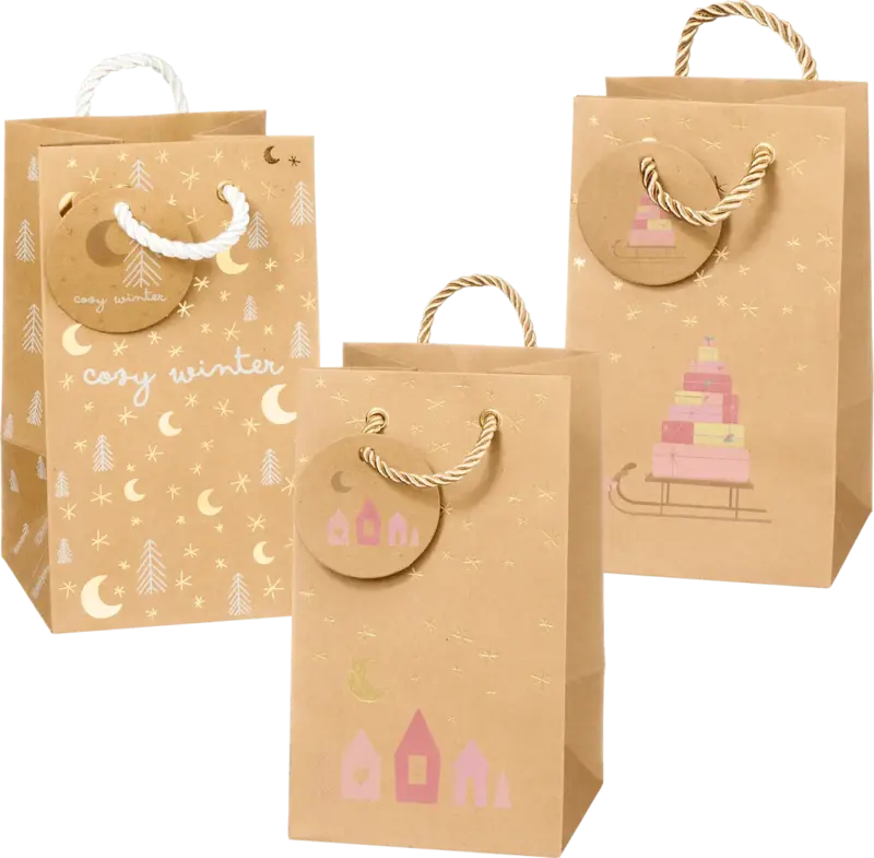 Profissimo Mini-Geschenktaschen, cozy winter/Schlitten/Stadt, NK veredelt, hoch